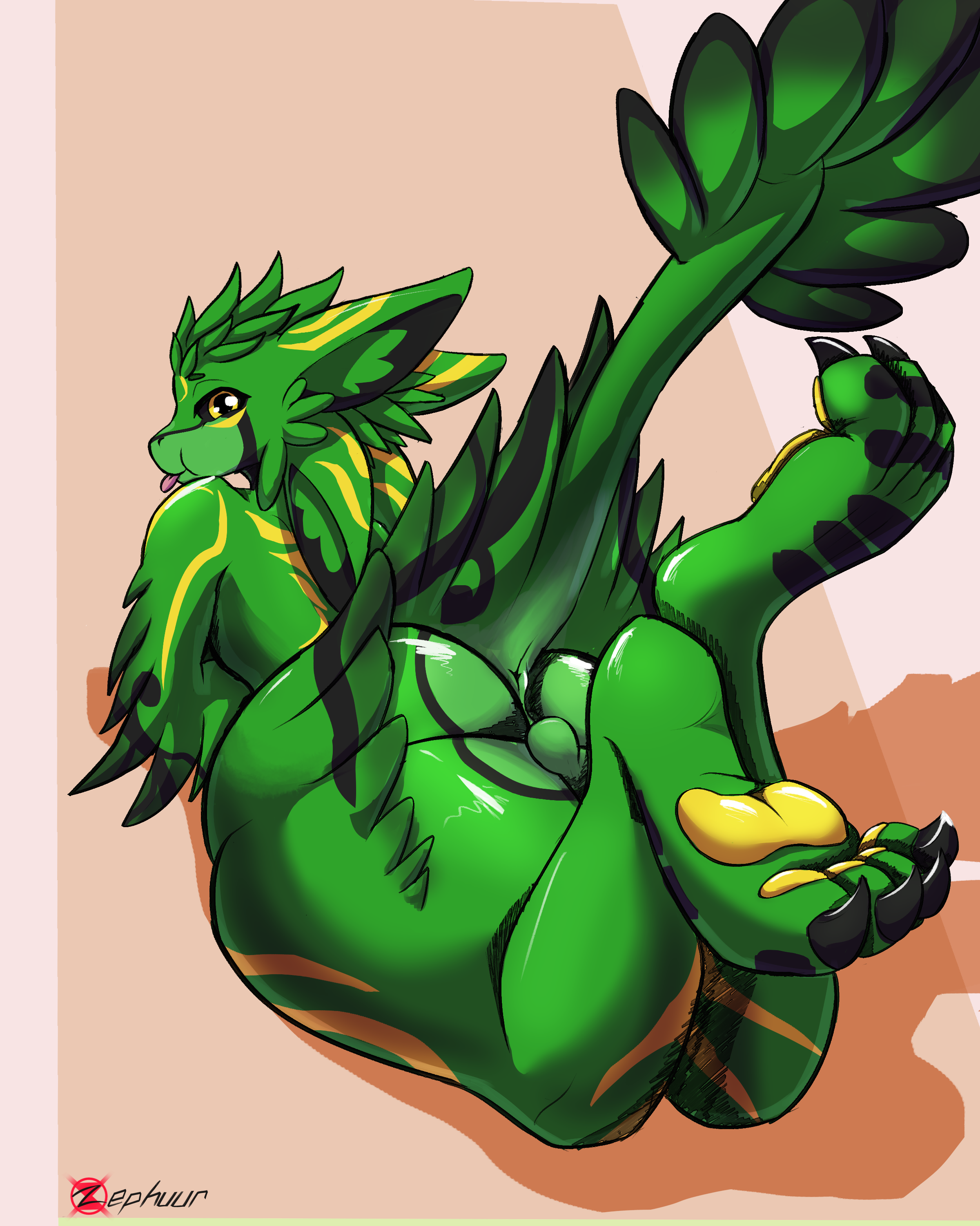 4:5 absurd_res anthro anus ass avali avian balls bird blep feathers genitals hi_res male solo tail tongue tongue_out zephuur