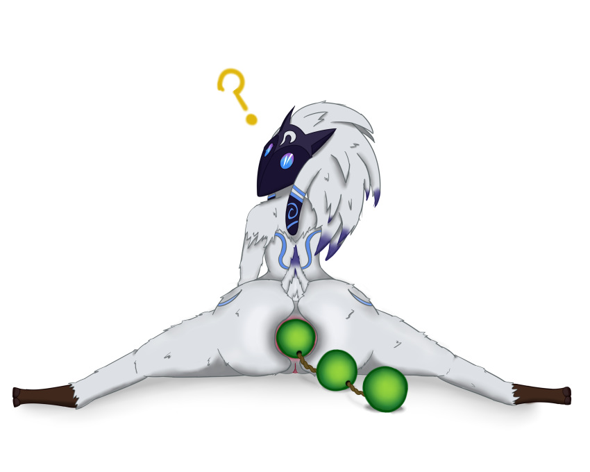 operculum, kindred, lamb (league of legends), league of legends, riot games, simple background, ?, anal, anal beads, anal sex, anthro, anus, ass, caprine, female, fur, gaping, gaping anus, hair, huge anal beads, mammal, mask, penetration, pussy, sex toy, sheep, video games, white fur, white hair, 