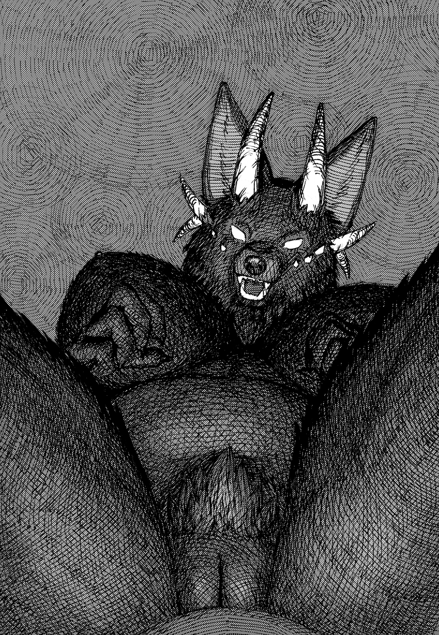 digital media (artwork), hi res, traditional media (artwork), ambiguous gender, anthro, big breasts, biped, breasts, duo, female, female/ambiguous, genitals, halftone, horn, huge breasts, innie pussy, nipples, pen (artwork), plump labia, pubes, pussy, realius, thick thighs, 