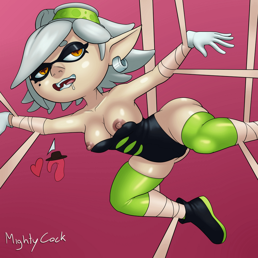 mightycock, inkling, marie (splatoon), nintendo, splatoon, animated, 1girls, all the way through, areolae, artist name, breasts, cephalopod, cephalopod humanoid, clothing, earrings, female, female only, gloves, hair, heart, nipples, oral, penetration, sex, solo, stomach bulge, suspension, tentacle, tentacle sex, thighhighs, video games, white hair, yellow eyes, 