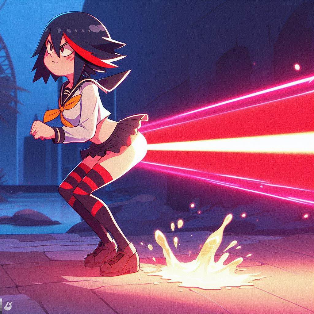 matoi ryuuko, kill la kill, ai generated, bing image creator, fart, laser, laser beam, weaponized anus, weaponized ass, what, 