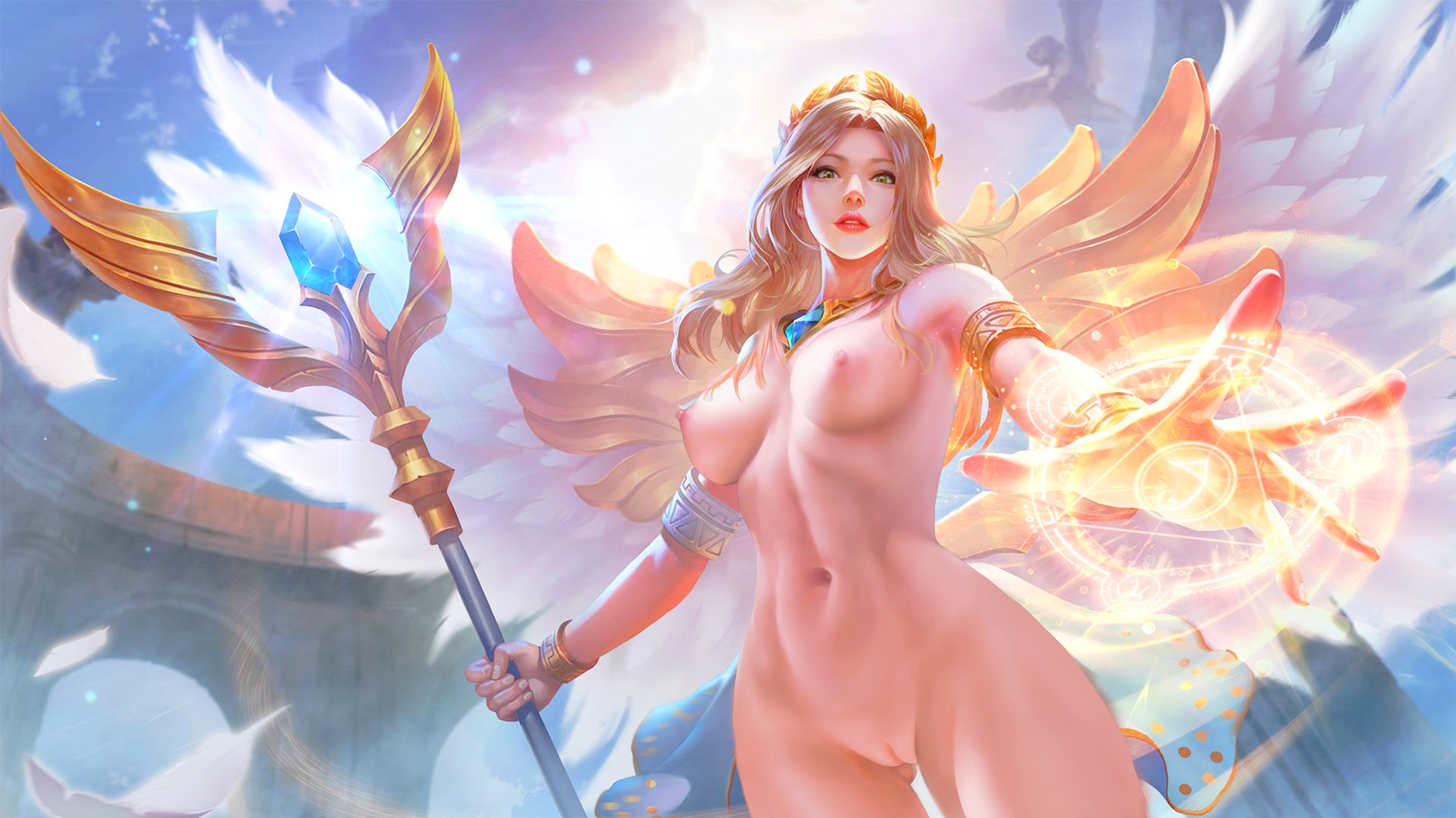 rafaela, mobile legends, realistic, angel, angel wings, large breasts, magi...