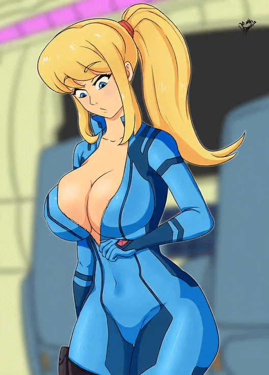 1girls 3rd_party_edit ai_animation animated bangs blonde_hair blush bodysuit breasts cleavage female gloves going_commando hair_tie hands_on_breasts holster metroid no_bra ponytail removing_clothing samus_aran shaking_breasts solxam123 tight_clothing undressing unzipped_bodysuit unzipped_zero_suit unzipping zero_suit zero_suit_samus zipper