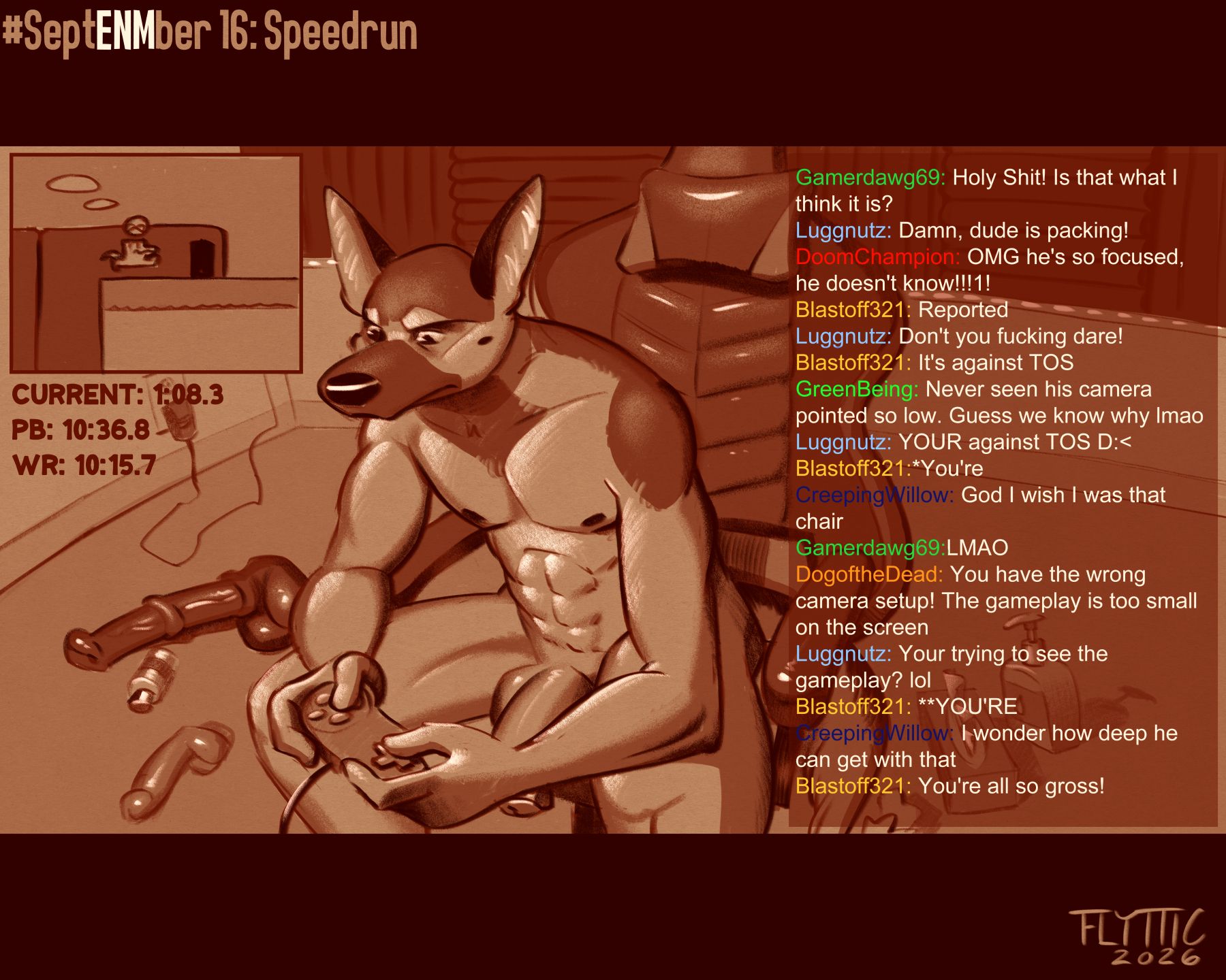 tagme, 1boy, abs, anthro, balls, dildo, flyttic, furry, male, nude, penis, septenmber, 