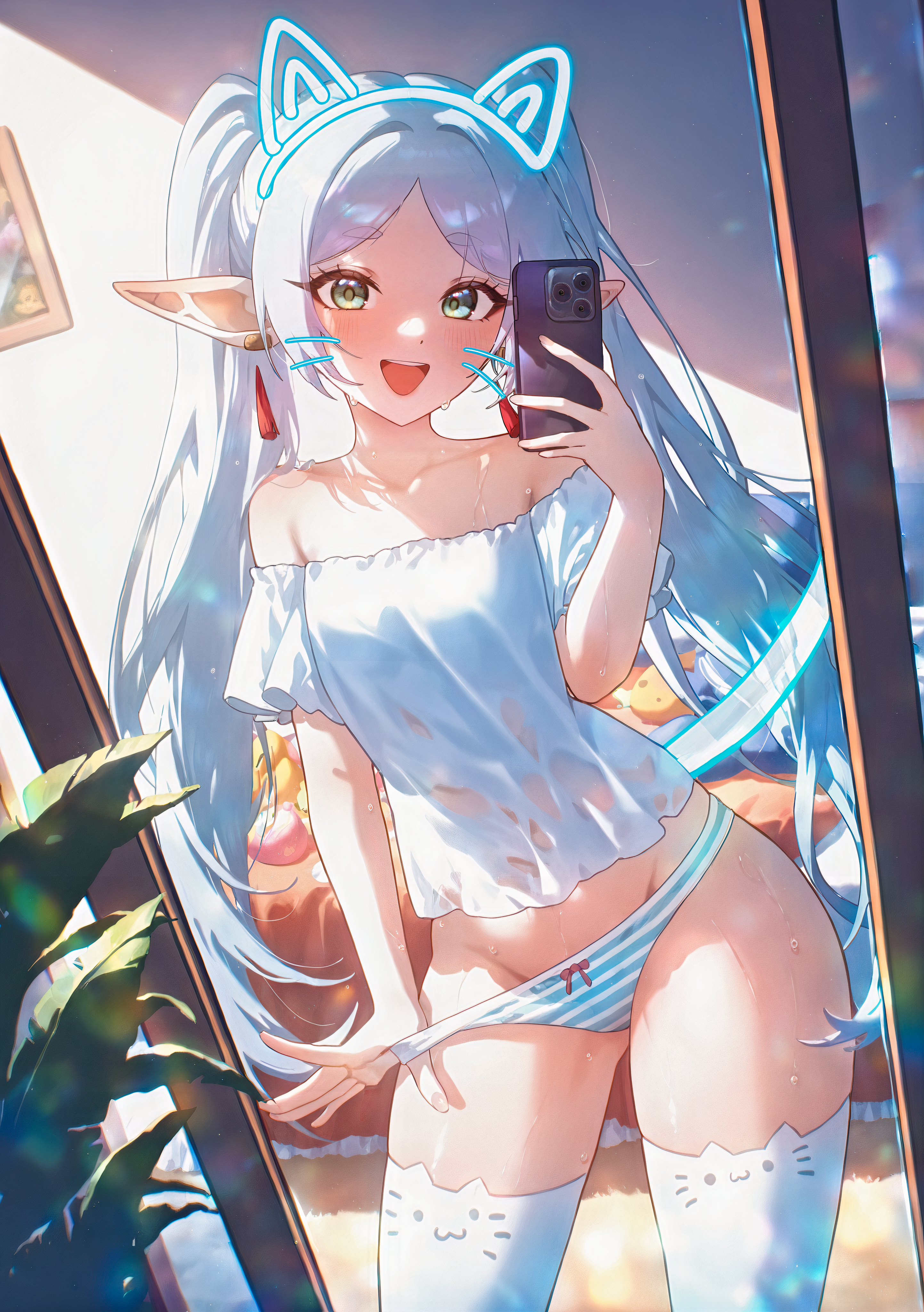 :3 :d absurd_res adjusting_clothes adjusting_panties alternate_costume animal_ear_hairband animal_ear_headphones animal_ear_headwear animal_ear_legwear animal_ears animal_hands animal_hat animal_print armpit_crease ass_visible_through_thighs bare_shoulders bed bedroom black_thighhighs blouse blue_panties blurry blurry_background blush book bow bow_legwear bow_panties breasts cameltoe carpet casual cat_ear_headphones cat_ear_legwear cat_ear_panties cat_ears cat_girl cat_hat cat_print cat_tail cellphone cellphone_photo cleavage clock clothes_pull collarbone contemporary contrapposto covered_nipples cowboy_shot curtains dangle_earrings day door dot_nose drawer drawing_(object) drop_earrings dutch_angle earrings elf extra_ears eyelashes facial_mark fake_animal_ears fake_tail feline female female_pov fingernails food food_print frieren frilled_shirt frilled_sleeves frills fur-trimmed_shirt glint glowing gold_earrings green_eyes green_panties grey_hair grey_thighhighs groin groin_tendon hair_between_eyes hair_ornament hairband hand_in_panties hand_up hands_up happy heart holding holding_clothes holding_phone holding_underwear indoors iphone jewelry kemonomimi_mode leaf leaning_forward leaning_to_the_side legs_apart lens_flare lifted_by_self light_particles long_hair long_pointy_ears long_sleeves looking_at_mirror looking_at_phone looking_at_viewer medium_breasts meme ministro mirror navel nervous_smile nervous_sweating no_bra no_pants off-shoulder_shirt off-shoulder_sweater off_shoulder on_bed open_mouth painting_(object) panties panty_lift panty_pull parted_bangs paw_pose paw_print petite phone photo_(object) picture_frame pillow plant pointy_ears portrait_(object) potted_plant pov pov_hands print_panties print_shirt print_thighhighs puffy_short_sleeves puffy_sleeves pulled_by_self rabbit_ears raised_eyebrows red_bow reflection round_teeth rug see-through see-through_legwear see-through_shirt selfie shiny_skin shirt shirt_pull short_eyebrows short_hair short_sleeves sidelocks single_earring single_thighhigh skindentation skirt small_breasts smartphone smile solo sousou_no_frieren stained_panties standing stomach strap_pull strapless strapless_shirt string_panties striped_clothes striped_panties striped_shirt striped_thighhighs stuffed_cat stuffed_toy sunlight sweat sweatdrop sweaty_clothes symbol-shaped_pupils t-shirt table tablecloth tail tail_raised taking_picture tassel tassel_earrings teeth thick_eyebrows thick_thighs thigh_gap thighhighs thighs tongue torn_clothes torn_thighhighs twintails underwear underwear_only undressing upper_teeth_only vase very_long_hair very_sweaty viewfinder wet wet_clothes wet_hair wet_panties wet_shirt whisker_markings whiskers white_cat white_hair white_panties white_shirt white_thighhighs wide_hips window