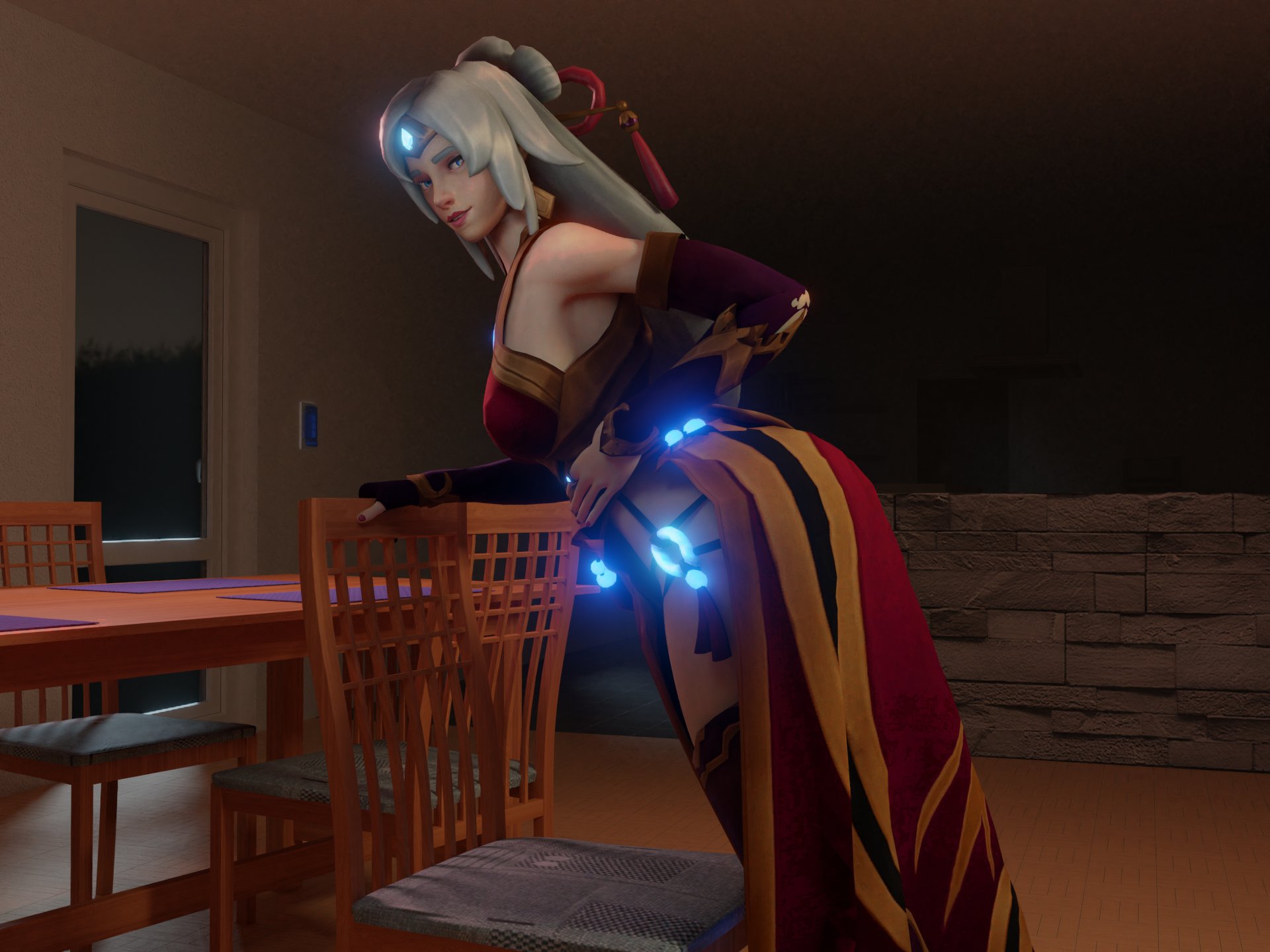 lian (paladins), paladins, blue eyes, clothed, looking at viewer, solo, whi...