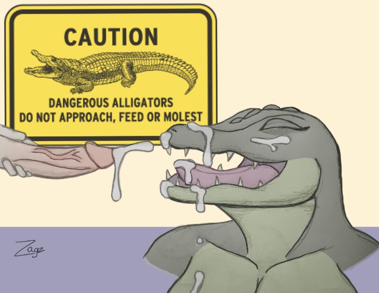 alligator, alligatorid, anthro, bodily fluids, closed eyes, crocodilian, cum, cum in mouth, cum inside, cum on face, duo, ejaculation, female, genital fluids, humanoid, humor, male, male/female, nude, partially submerged, reptile, scalie, smile, zagz, 