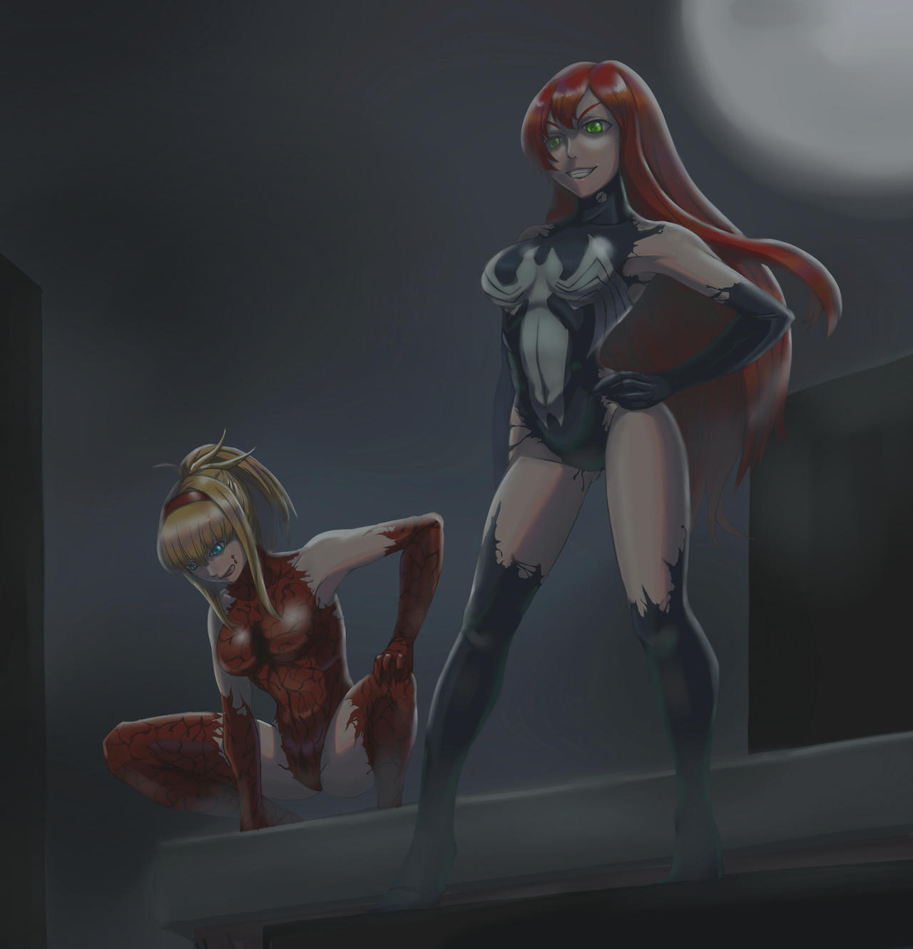 carnage, gwen stacy, mary jane watson, venom, spider-man (series), brainwashing, corruption, dark persona, female, large ass, large breasts, leebigtree, personality change, post transformation, story at source, symbiote, thick thighs, transformation, wide hips, 