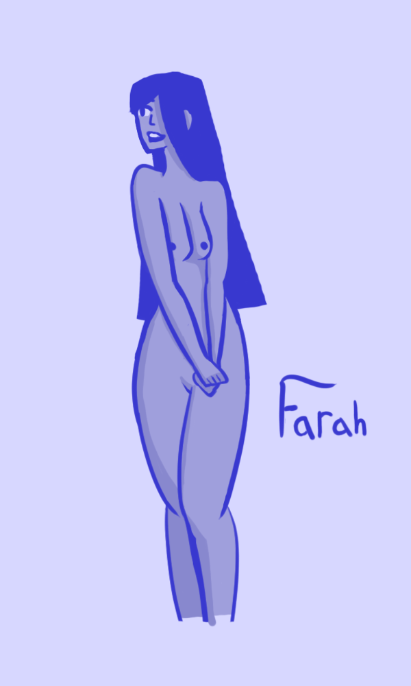 original character, sketch, farah (javaazera), happy, javaazera, nude, posing, smile, solo female, 