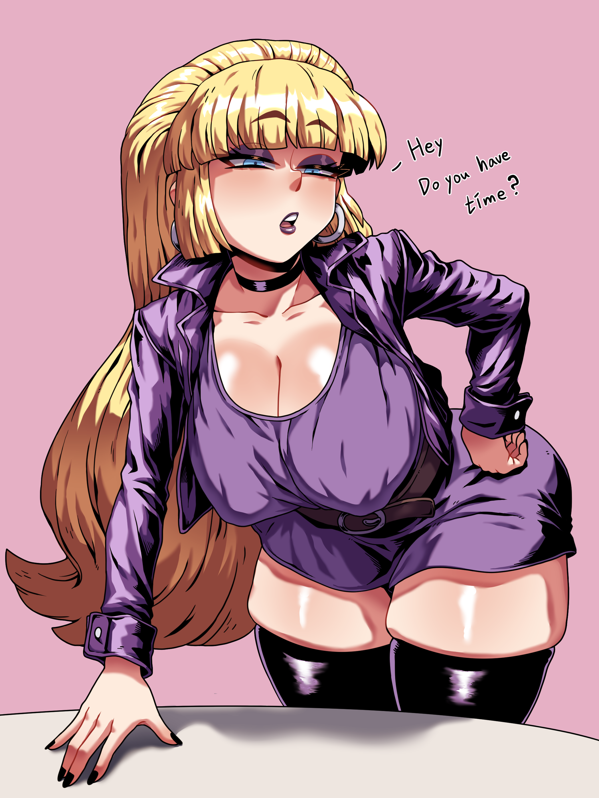 1girls aged_up bangs big_breasts blonde-haired_female blonde_female blonde_hair blonde_hair_female boots breasts breasts_bigger_than_head caption disney disney_xd english english_text erect_nipples eyeshadow female girin gravity_falls hourglass_figure hourglass_figured_female huge_breasts large_breasts leather_boots leather_jacket long_hair looking_at_viewer makeup pacifica_northwest purple_clothing purple_lipstick shirt solo teasing thick_legs thick_thighs thigh_boots thigh_highs thighhigh_boots thighhighs tight_clothes tight_clothing waist_belt