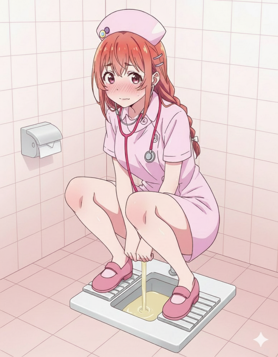 kanojo_okarishimasu nurse orange_hair peeing pissing rent_a_girlfiend sakurasawa_sumi squat_toilet toilet urine