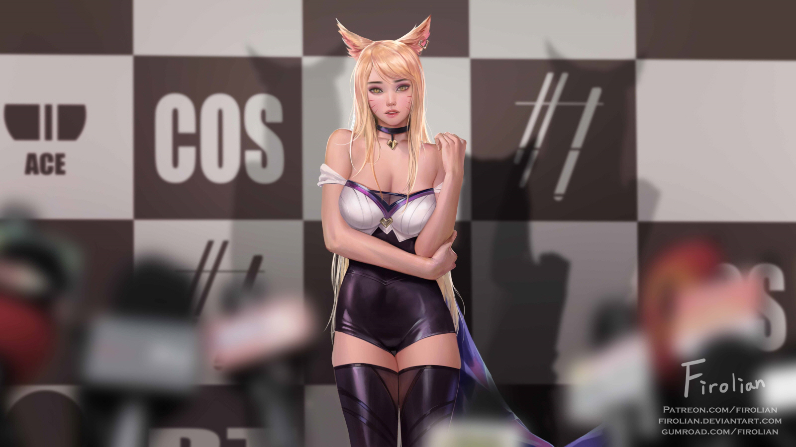 firolian, ahri, k/da ahri, k/da series, league of legends, 1girls, alternate costume, breasts, cleavage, female, female only, solo, 