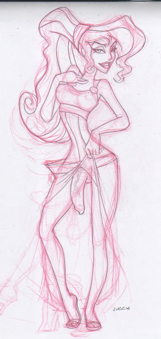 juggy, megara, disney, hercules (film), monochrome, sketch, tagme, futanari, intersex, penis, 