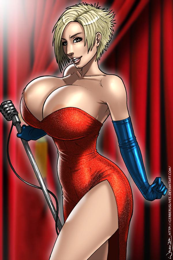 wilko, jessica rabbit, marie-claude bourbonnais, areola, areola slip, big breasts, blonde hair, curvy, gloves, looking at viewer, 