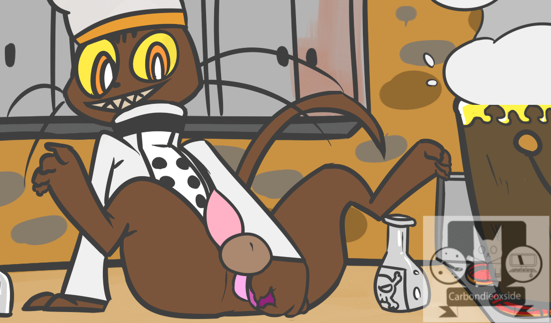 carbondieoxside, floraverse, animated, anal, anal masturbation, anal sex, anus, armando floraverse, ass, balls, chef, clothing, cooking, cute, dildo, erection, hat, kitchen, male, male only, masturbation, penetration, penis, sex toy, smile, smoke, solo, toying self, 