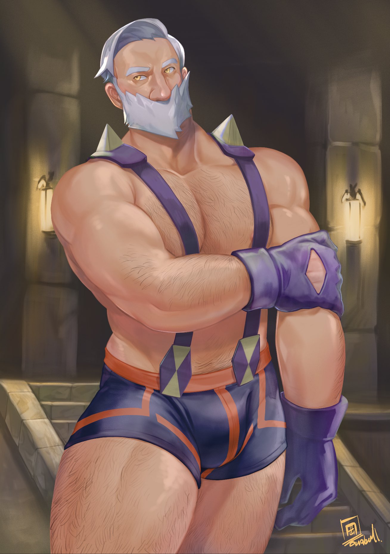 drayden, pokemon bw, pokemon bw2, beard, bulge, daddy, dilf, erection, gumball/benoitxie, muscular, muscular male, pokemon, suspenders, underwear, 