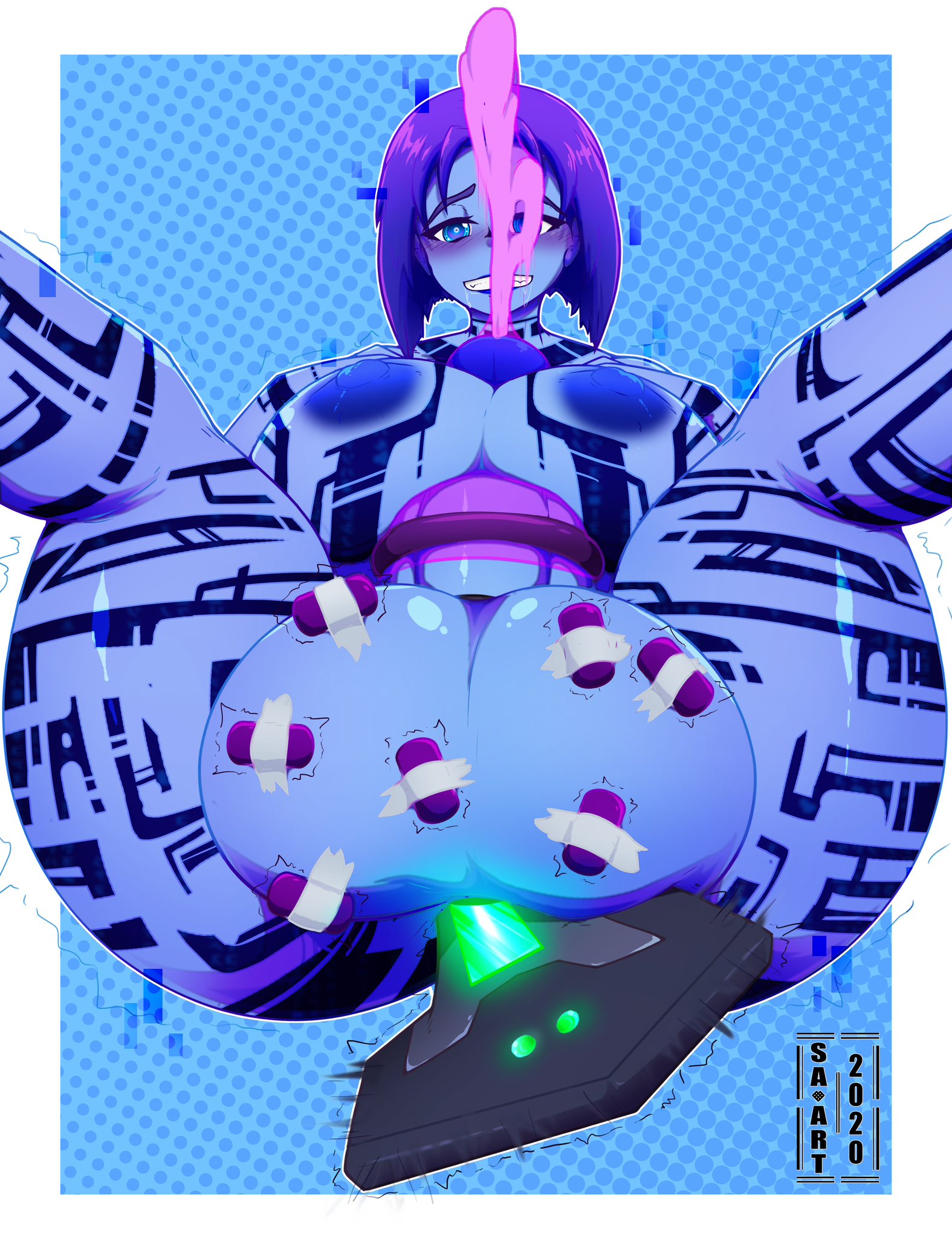 strangeazian, cortana, halo (series), 1futa, autopaizuri, big breasts, cock ring, condom, condom filling, condom on penis, cum, cum in condom, futa only, futanari, huge balls, huge cock, masturbation, thick, toy, vibrator, vibrator on balls, 
