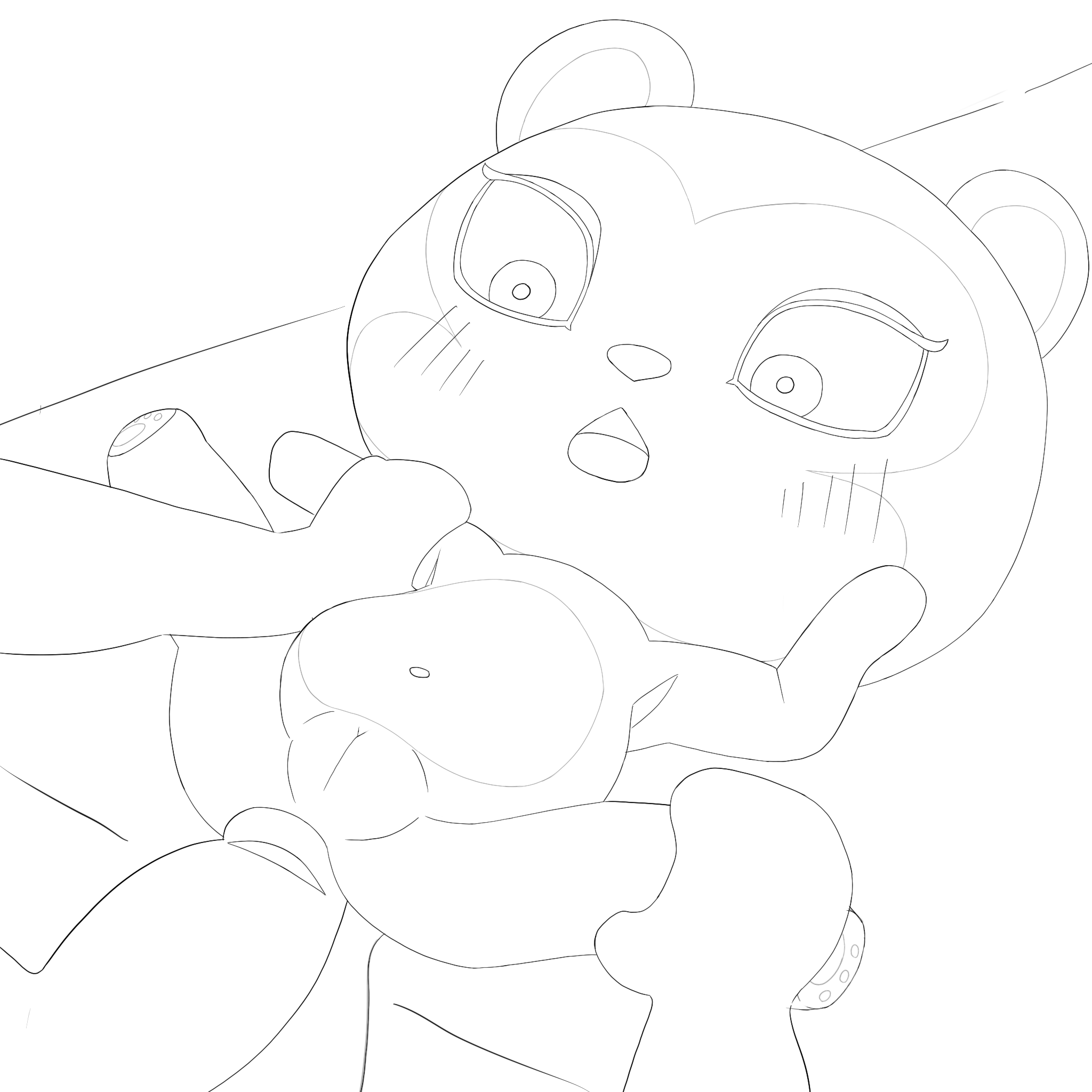 simski, pecan (animal crossing), animal crossing, nintendo, hi res, line art, anthro, chibi, female, genitals, human, human on anthro, interspecies, male, male/female, mammal, penis, pinned, prodding, pussy, rodent, sciurid, shocked expression, slightly chubby, video games, 