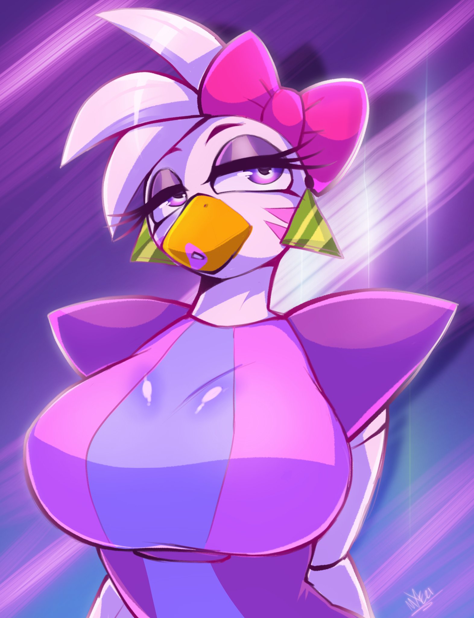chica (fnaf), animatronic, chicken, glamrock chica (fnaf), large breasts.