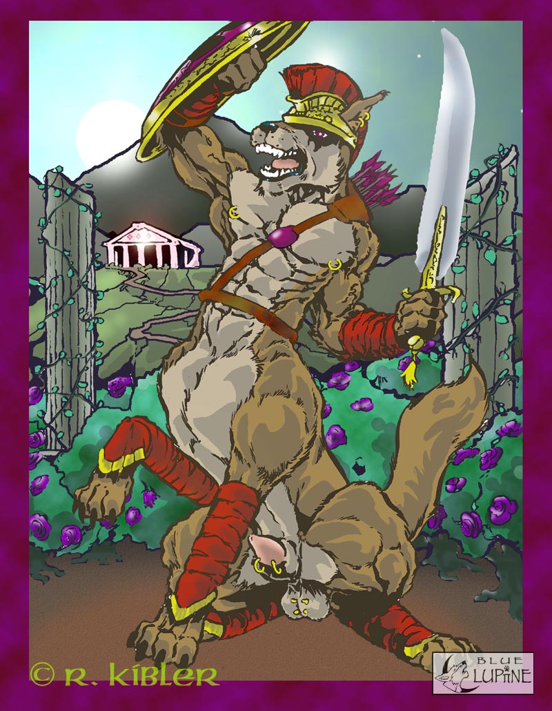 r kibler, flaccid, furry, furry only, genital piercing, male, male only, nipple piercing, nipples, no humans, penis, penis piercing, piercing, sheath, taur, warrior, wolftaur, 