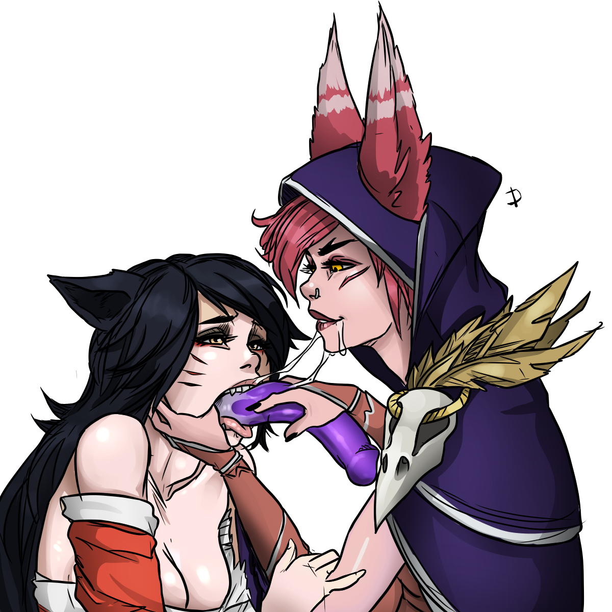 2d 2girls ahri animal_ears bird_ears bird_girl blonde_hair bulge cleavage color colored cute deepthroat dildo dildo_deepthroat dildo_kiss double_dildo double_dildo_deepthroat egirl eyelashes eyeshadow fanart fangs female fox fox_ears fox_girl gagging jadony kemonomimi kissing league_of_legends lipstick long_hair multiple_females multiple_girls nose_piercing oral oral_insertion pale_skin piercing red_hair red_lipstick riot_games rolling_eyes saliva saliva_drip slim source_request tagme teenager third-party_edit throat_bulge tongue tongue_out vastaya whisker_markings xayah yellow_eyes yuri