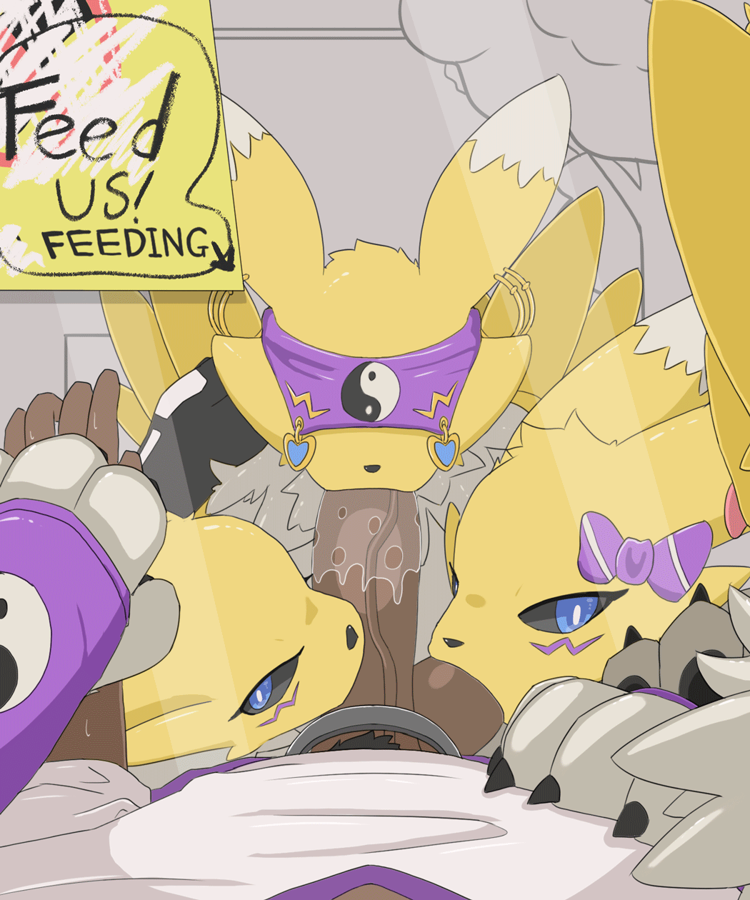 2d_animation animated anthro ass ball_lick ball_licking ball_suck balls bandai_namco behind_glass big_balls big_breasts big_butt big_penis blue_eyes bodily_fluids breasts canid canine clothing collaborative collaborative_fellatio collaborative_oral collaborative_sex dark-skinned_male dengon digimon digimon_(species) dripping ejaculation eye_mask faceless_character faceless_female fellatio female first_person_view fox frame_by_frame genitals glass glory_hole gloves group group_sex hand_holding hand_on_chest hands-free handwear hi_res huge_balls huge_cock human human_on_anthro interspecies leaking_saliva looking_at_viewer male male/female mammal oral pawpads paws penile penis penis_in_mouth plant pubes renamon ring saliva saliva_drip saliva_on_balls saliva_on_penis saliva_on_tongue saliva_string sex simple_background sucking teamwork text thick_thighs threesome tree vein veiny_penis yellow_body