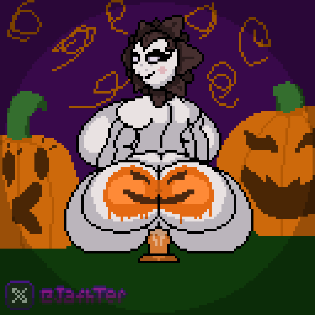 animated ass big_ass big_breasts big_butt breasts female green_body halloween jafter paint_on_ass plant plant_girl plantie plants_vs_zombies pumpkin pumpkin_butt pvz sunflower sunflower_(pvz) vampire_sunflower_(pvz)