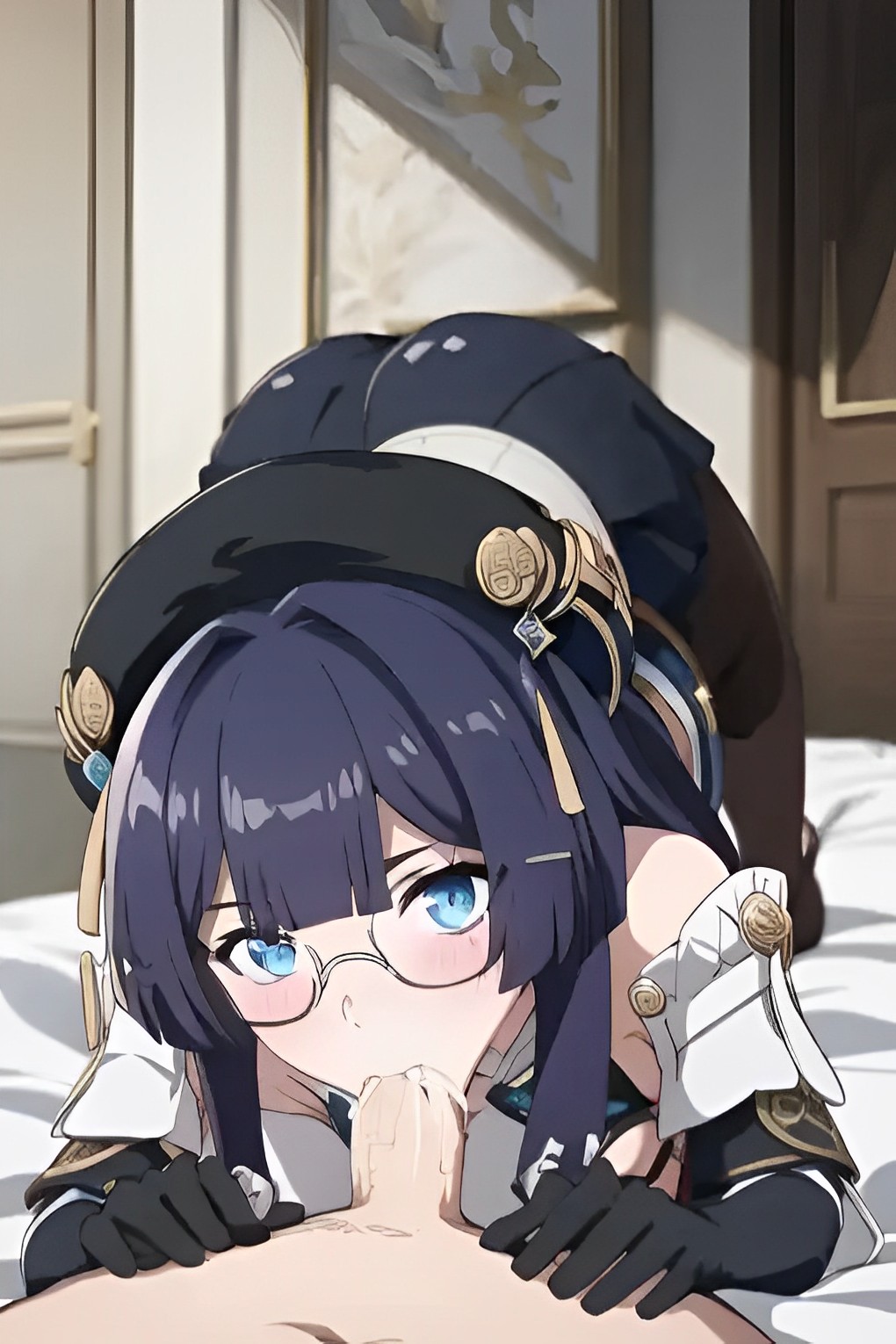 honkai (series), 1boy, 1boy1girl, 1girls, ai generated, blowjob, blue eyes, blush, breasts, clothed, clothed sex, clothing, cum, cum in mouth, cum inside, cumshot, curvy, ejaculation, eye contact, fellatio, female, gloves, honkai: star rail, hoyoverse, light-skinned female, light skin, looking at another, looking at viewer, male, medium breasts, mihoyo, nopemope26, oral, oral penetration, oral sex, pela (honkai: star rail), penis, pov, pov crotch, pov eye contact, purple hair, straight, uncensored, video games, 