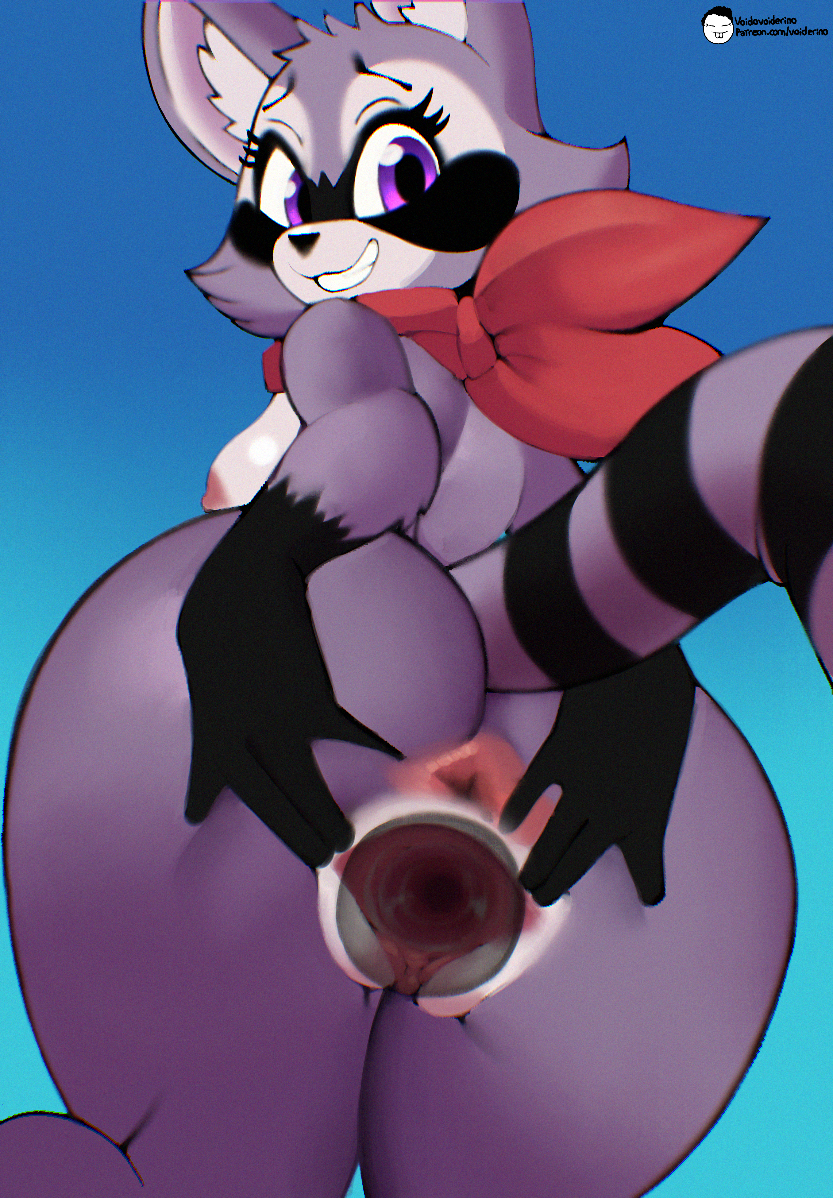 2025 4_fingers absurd_res anthro anthro_penetrated anus areola artist_name ass big_butt biped black_body black_eyebrows black_fur black_nose black_tail blue_background breasts cervix cheek_tuft clitoris digital_media_(artwork) disembodied_penis duo eyebrows eyelashes facial_markings facial_tuft faux_gaping faux_gaping_pussy female female_anthro female_penetrated fingers fur genitals glistening glistening_eyes gloves_(marking) head_markings hi_res humanoid_genitalia humanoid_vulva indigo_park inner_ear_fluff kerchief kerchief_only looking_at_viewer looking_back looking_back_at_viewer male male/female male_penetrating male_penetrating_female mammal markings mask_(marking) mostly_nude mostly_nude_anthro mostly_nude_female mtf_crossgender multicolored_body multicolored_fur multicolored_tail neckerchief neckerchief_only neckwear nipples penetration penile penile_penetration penis penis_in_vagina pink_anus procyonid purple_body purple_eyes purple_fur purple_tail pussy raccoon rambley_raccoon red_kerchief red_neckerchief ring_(marking) ringed_tail rule_63 sex simple_background smile smiling_at_viewer solo_focus spread_vulva spreading striped_markings striped_tail stripes tail tail_markings text thick_thighs translucent translucent_penis tuft url vaginal_penetration voider_(artist) vulva white_body white_fur