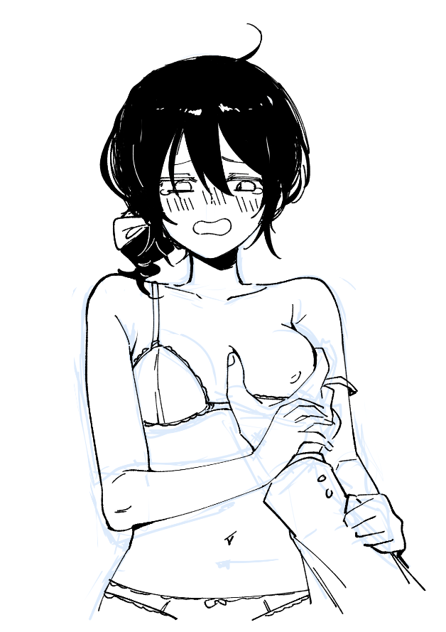 1boy 1girls blush boob_grab bra bra_pull breast_grab breasts edgar_valden embarrassed female genderswap genderswap_(mtf) grope groping identity_v male medium_breasts navel nipples open_mouth panties rule_63 short_hair sketch underwear