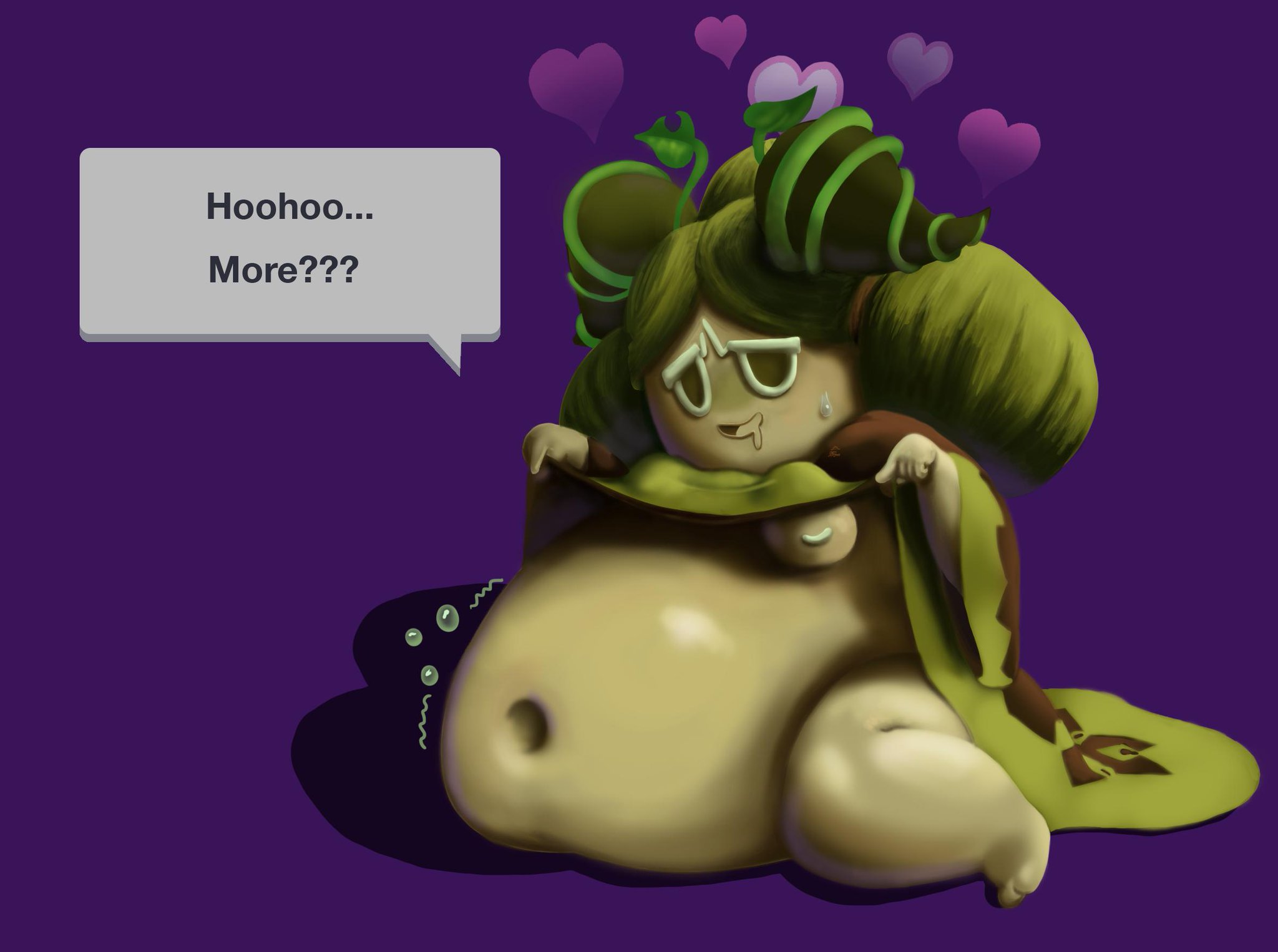 matcha cookie, cookie run, chubby, drooling, fat, green eyes, green hair, g...