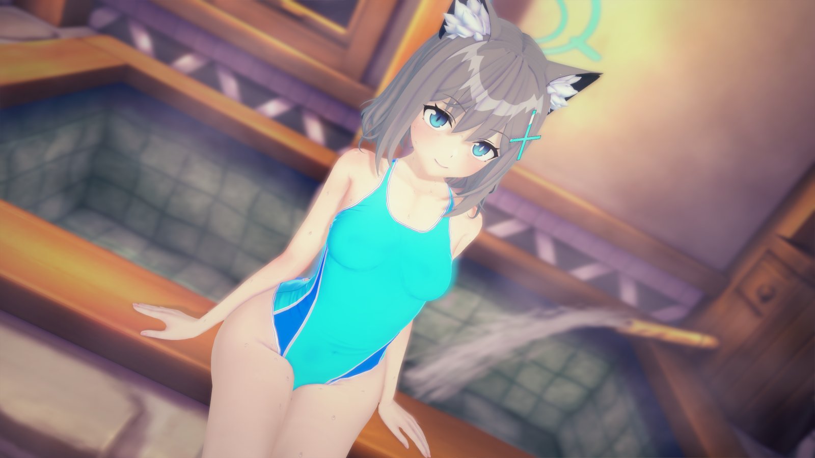 tagme, bath, bathroom, blue archive, shiroko (blue archive), swimsuit, wataamage, wolf girl, 