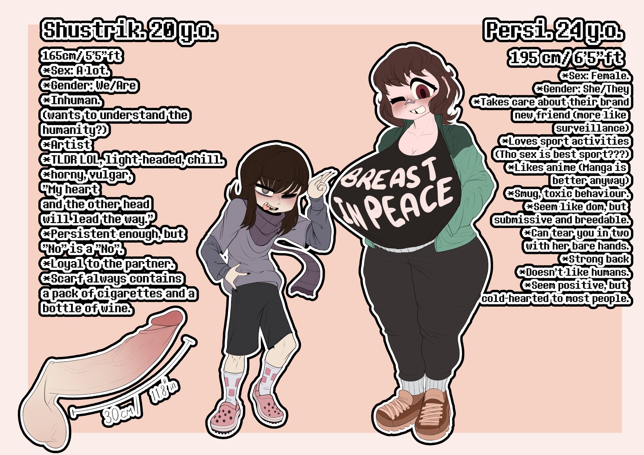 1girls, big breasts, big penis, character sheet, nonbinary (lore), persi (darky), shustrik (darky), 