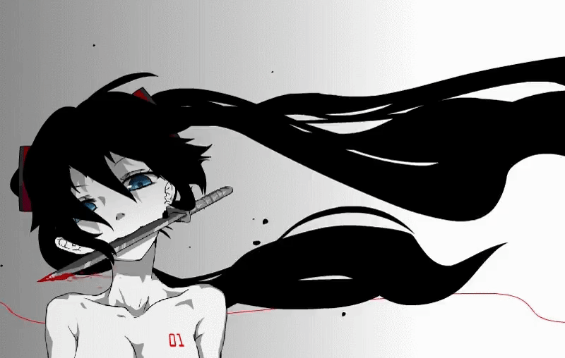 (dude_if_this_is_hatsune_miku_im_not_slaying) animated black_hair blue_eyes female knife number_tattoo simple_background tagme white_skin wind_in_hair