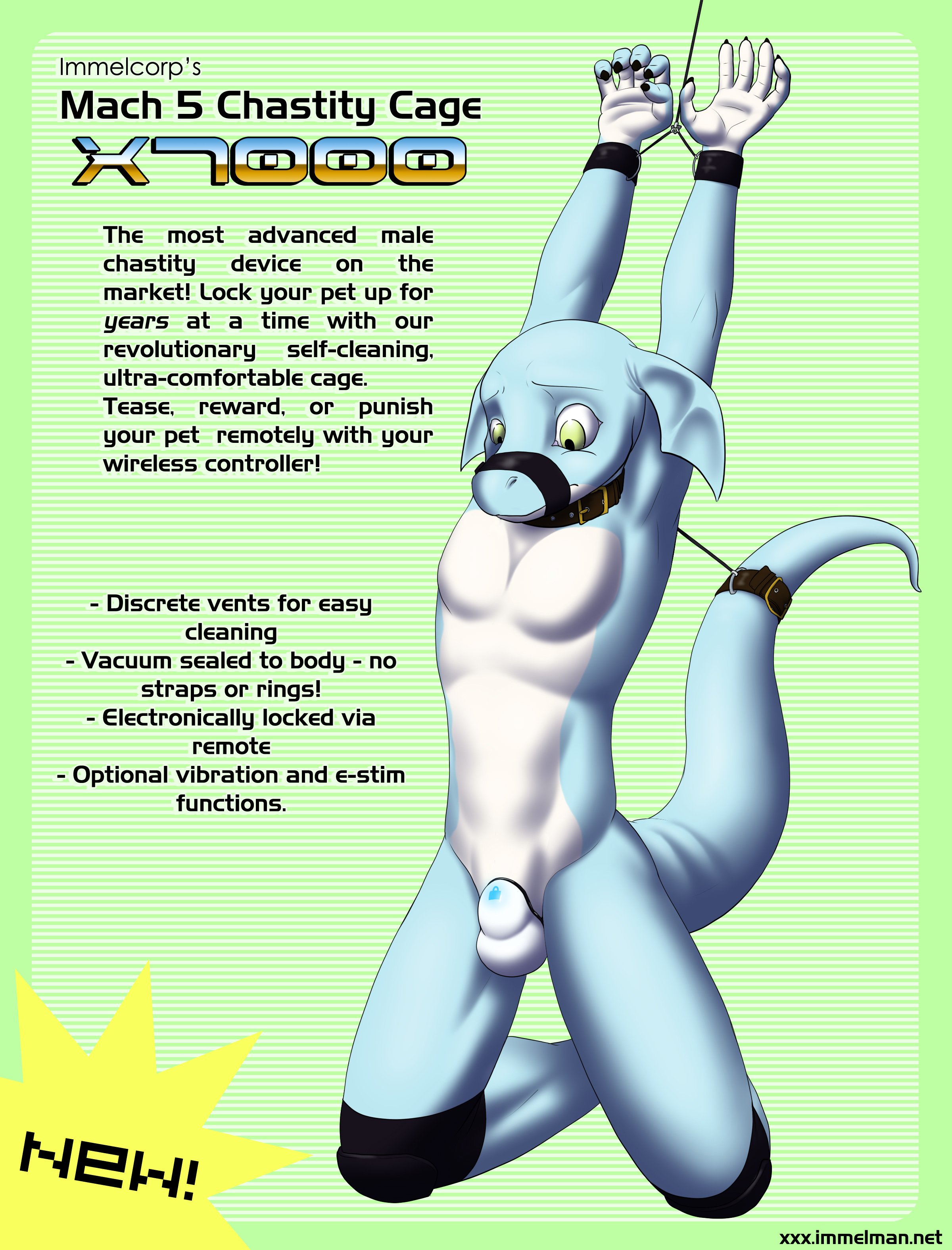 immelmann, english text, text, 1boy, anthro, bondage, bound, chastity, dragon, male, male only, solo, 