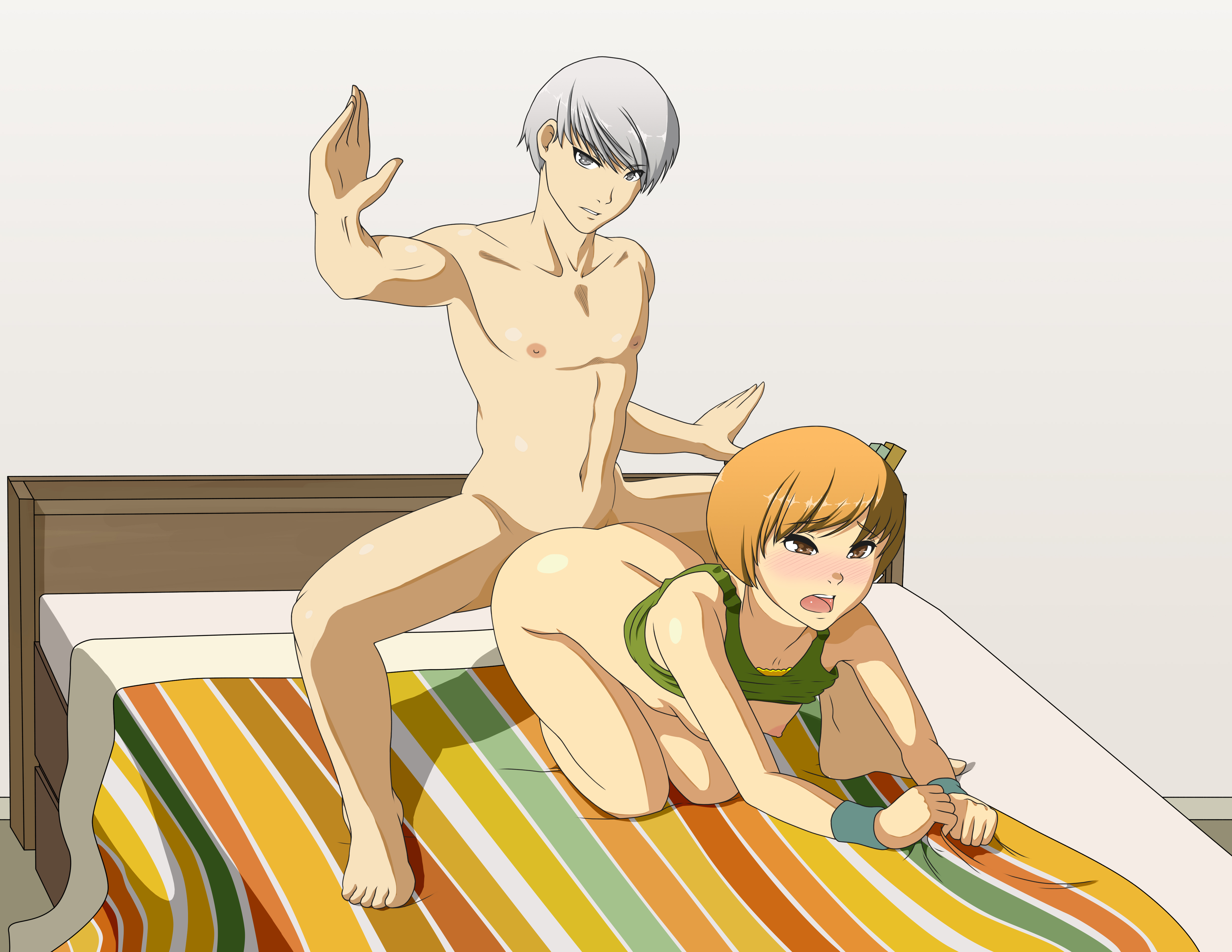 satonaka chie, yu narukami, <b>persona</b>, <b>persona</b> <b>4</b>, 1boy, doggy style, female.