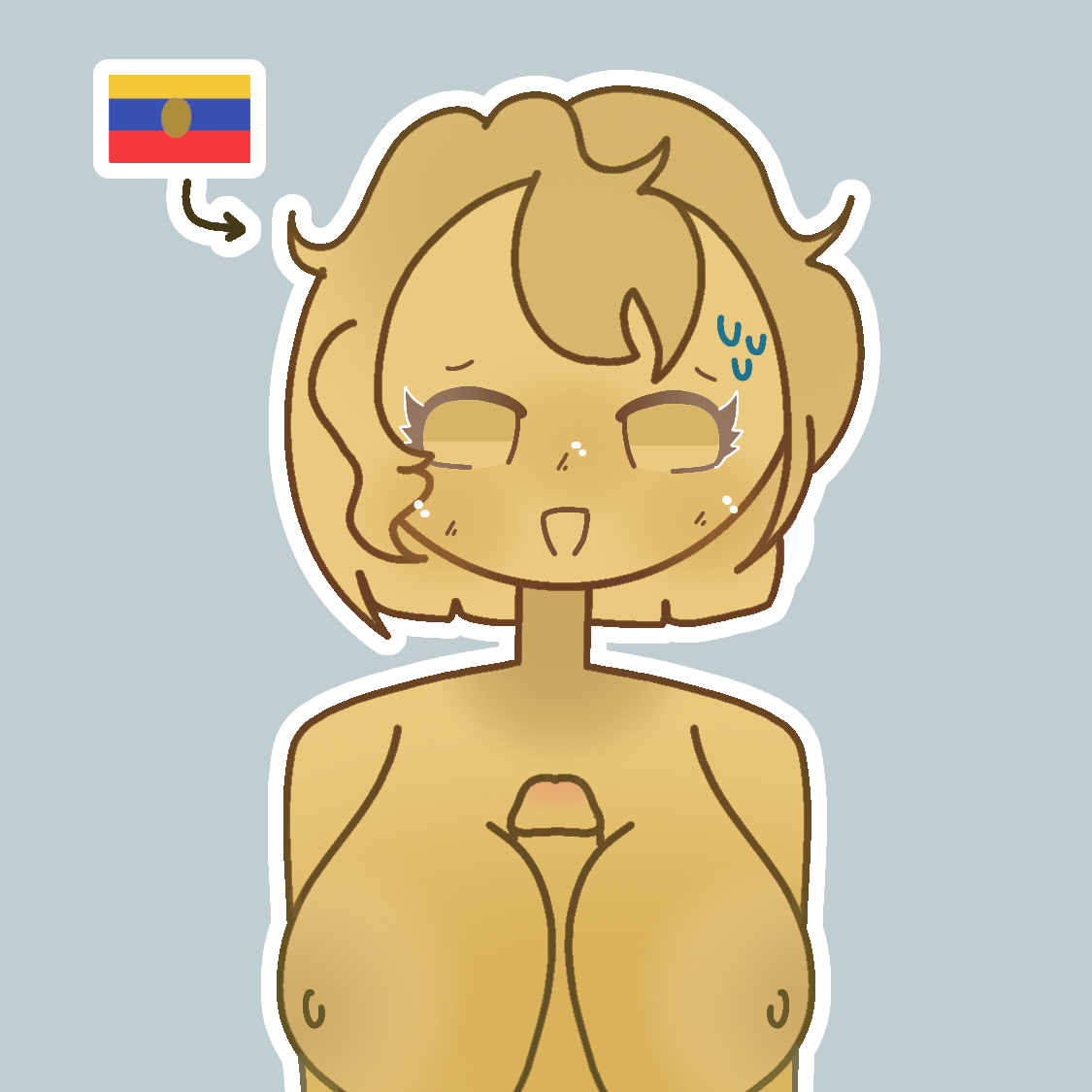 ecuador (countryhumans), countryhumans, simple background, . ., 1boy, 1girls, anonymous male, big breasts, big penis, latina, latina female, light blue background, simple, sweat, 