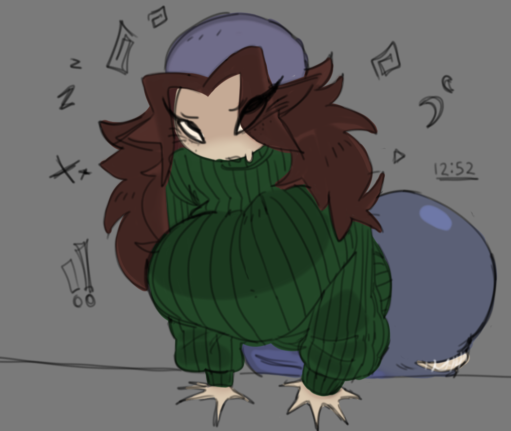 twitter, 2024, ass bigger than head, breasts, clothed, colored sketch, friday night funkin, friday night funkin mod, hands on table, long hair, mizzydoesthings, no sex, ripped pants, sara taylor, step right up: adventure isle, sweater, tight pants, tits bigger than head, worried expression, 
