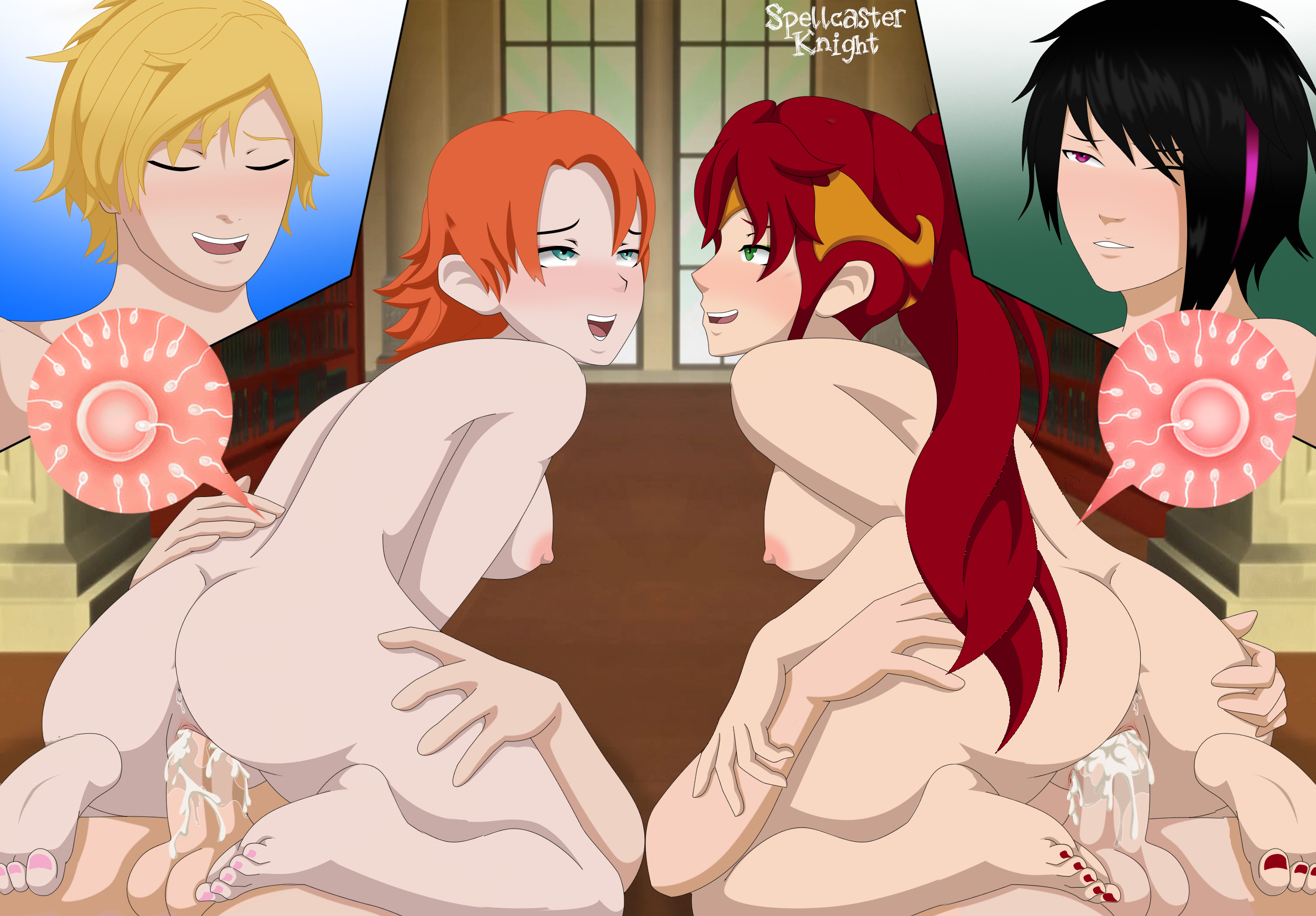 2boys 2girls areolae bangs big_breasts black_hair blonde_hair blush breasts circlet cum cum_in_pussy cum_inside cyan_eyes double_impregnation edit female fertilization girlfriend_swap green_eyes high_ponytail human impregnation jaune_arc lie_ren light-skinned_female light-skinned_male light_skin long_hair male multiple_boys multiple_females multiple_girls multiple_impregnation multiple_males nail_polish nipples nora_valkyrie orange_hair ovum painted_toenails pale-skinned_female pale_skin partner_swap pink_eyes ponytail pussy pyrrha_nikos red_hair rwby short_hair sidelocks spellcaster_knight sperm sperm_cell sperm_meets_ovum swingers team_jnpr vaginal_penetration vaginal_sex