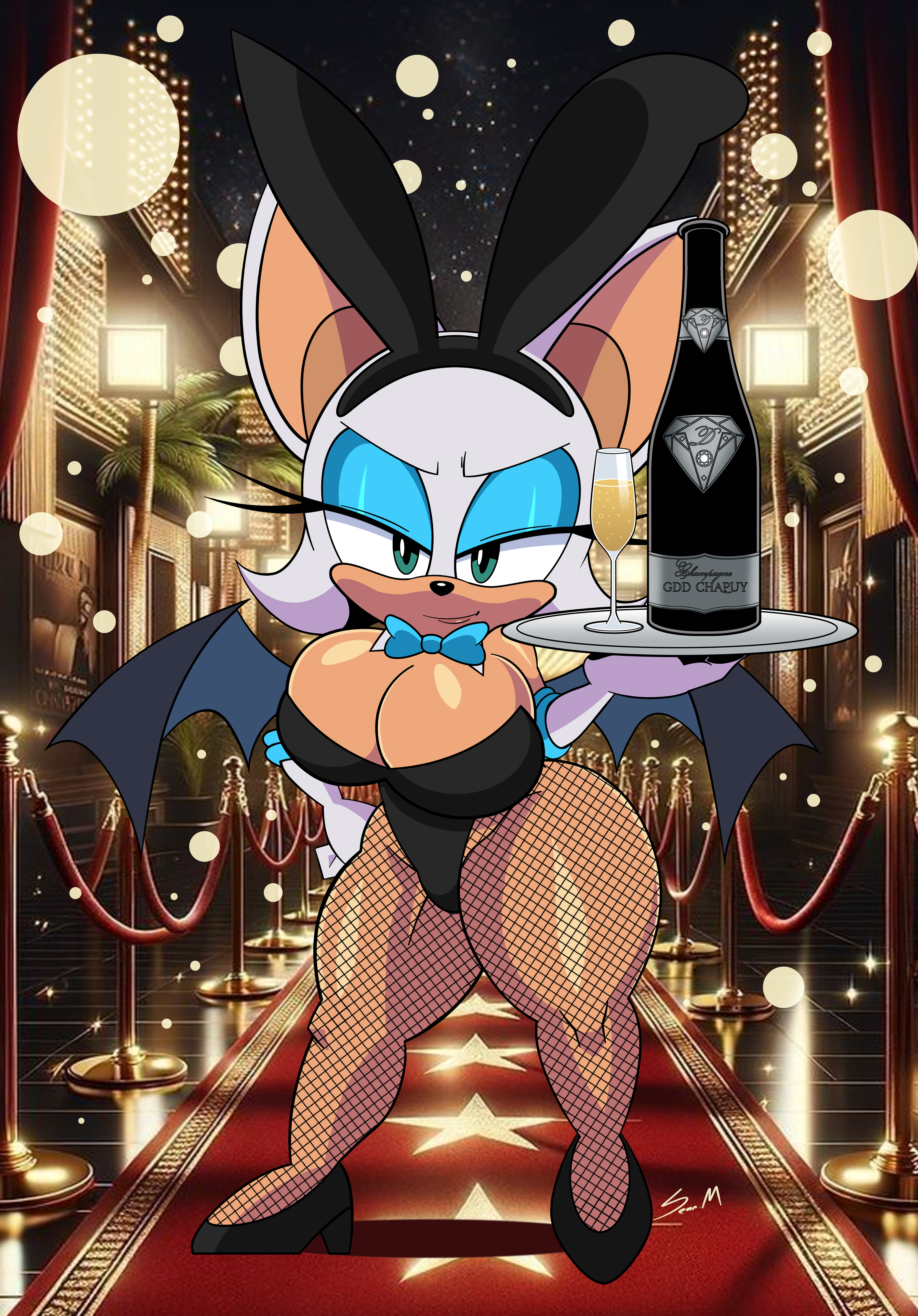 rouge the bat, sonic (series), bunnysuit rouge (trend), mobian monster, playboy bunny, voluptuous female, 