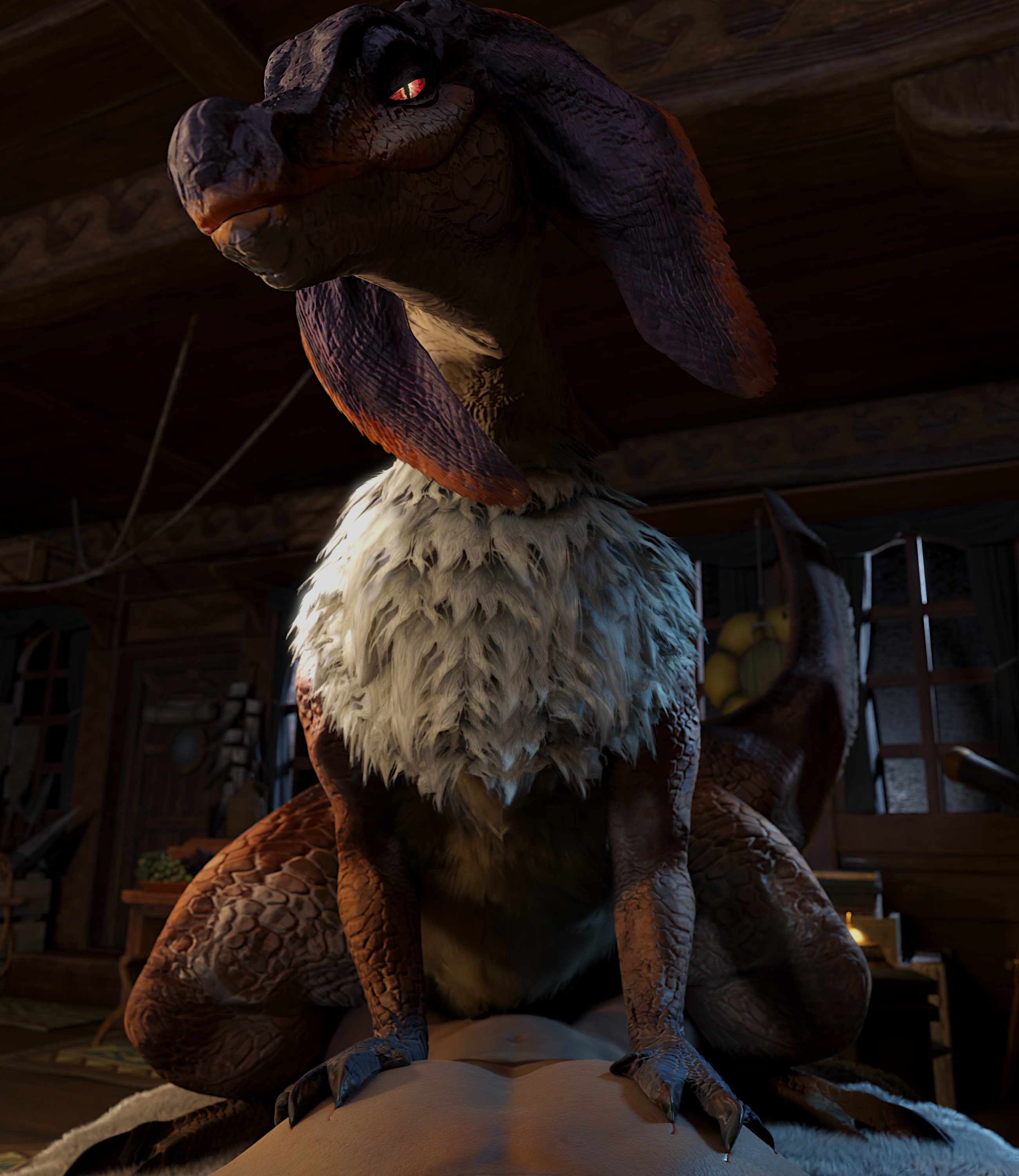 2025 3d_(artwork) absurd_res balls_deep bed bedroom bedroom_eyes belly_tuft bird_wyvern blender_(artwork) capcom chest_tuft claws cloacal cloacal_penetration detailed_background digital_media_(artwork) duo female female_on_top female_penetrated feral feral_penetrated first_person_view floppy_ears fluffy fluffy_chest fluffy_tail frill_(anatomy) from_front_position fur furniture hair hand_on_chest hi_res huge_filesize human human_on_feral human_penetrating human_penetrating_feral inside interspecies ivorylagiacrus jaggia larger_female larger_on_top long_snout looking_at_viewer lying lying_on_bed male male/female male_on_bottom male_on_feral male_penetrating male_penetrating_female male_pov mammal membrane_(anatomy) membranous_frill monster_hunter moody_lighting multicolored_body multicolored_scales narrowed_eyes night on_bed on_bottom on_top orange_body orange_scales penetration penile penile_penetration pupils purple_body purple_scales red_eyes scales scalie scar seductive sex size_difference slit_pupils smaller_human smaller_male snout tail tail_tuft thick_thighs tuft white_body white_fur wide_hipped_female wide_hipped_feral wide_hips zoophilia