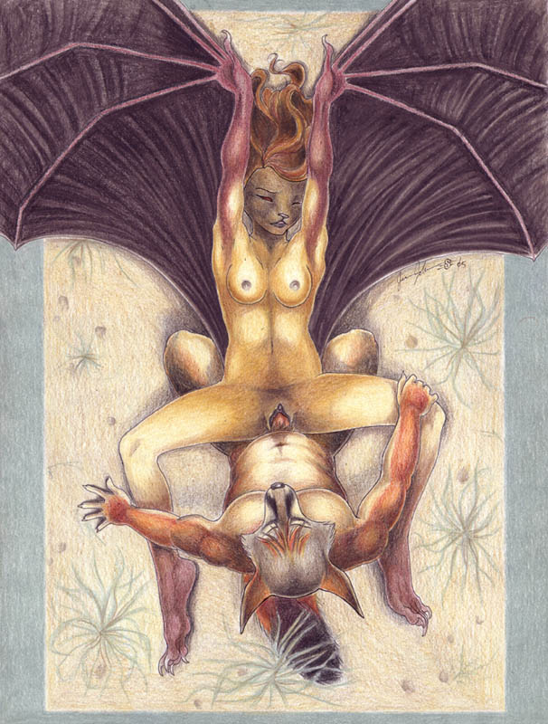 bat, canine, couple, deck chair position, female, fox, male, overhead, sex, sickeleyes, straight, 