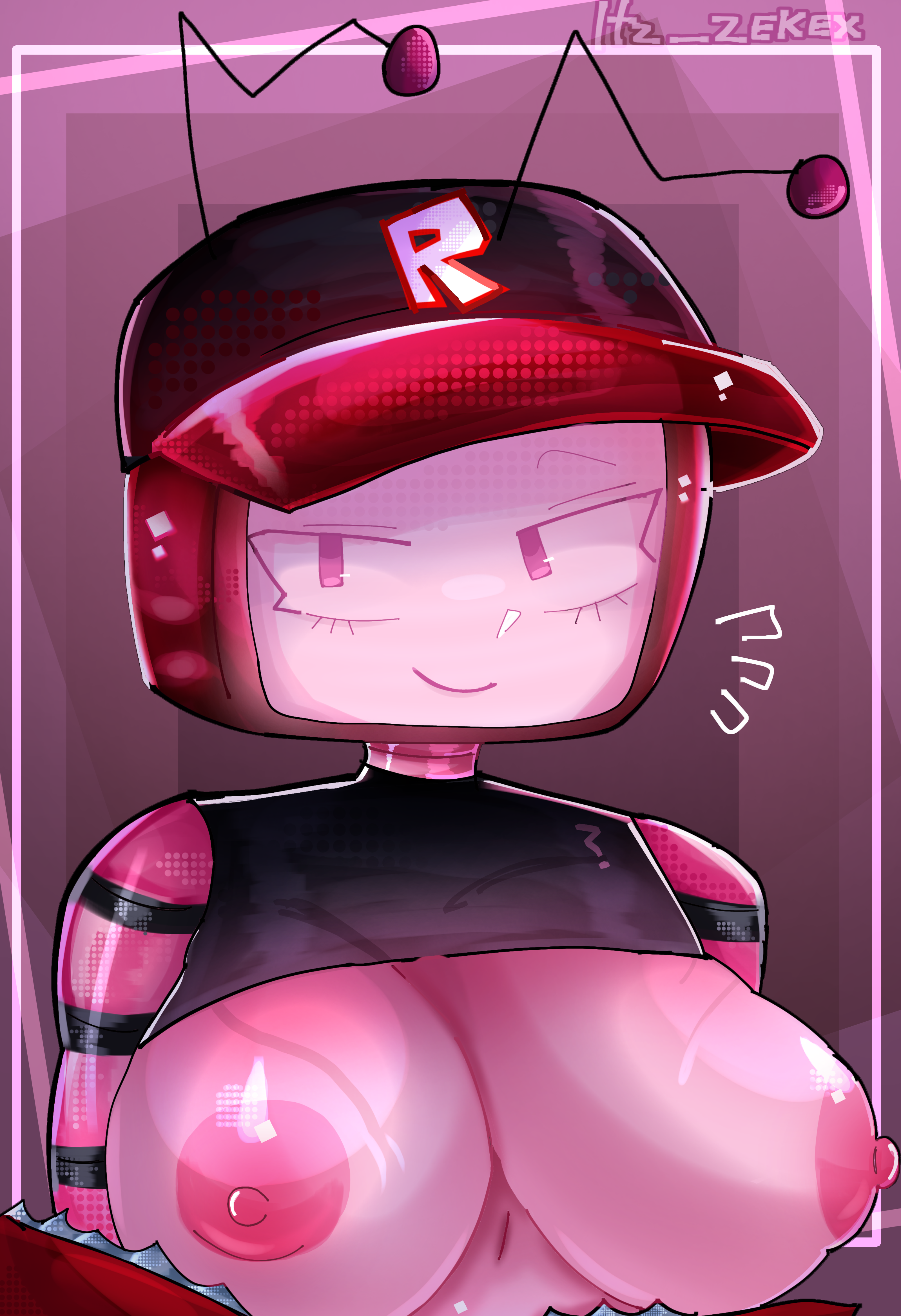 1girls antennae antennae_(anatomy) areola areolae artist_name big_breasts breasts breasts_out cap female female_only forsaken_(roblox) gigantic_breasts hat hi_res high_resolution humanoid itz_zekex looking_at_viewer naked nipples non-human non-human_only nude pink_nipples roblox roblox_game roblox_logo robloxian robot robot_girl robot_humanoid robot_only robotic self_upload sweatshirt tv tv_girl tv_head tv_head_robot tv_screen veeronica watermark