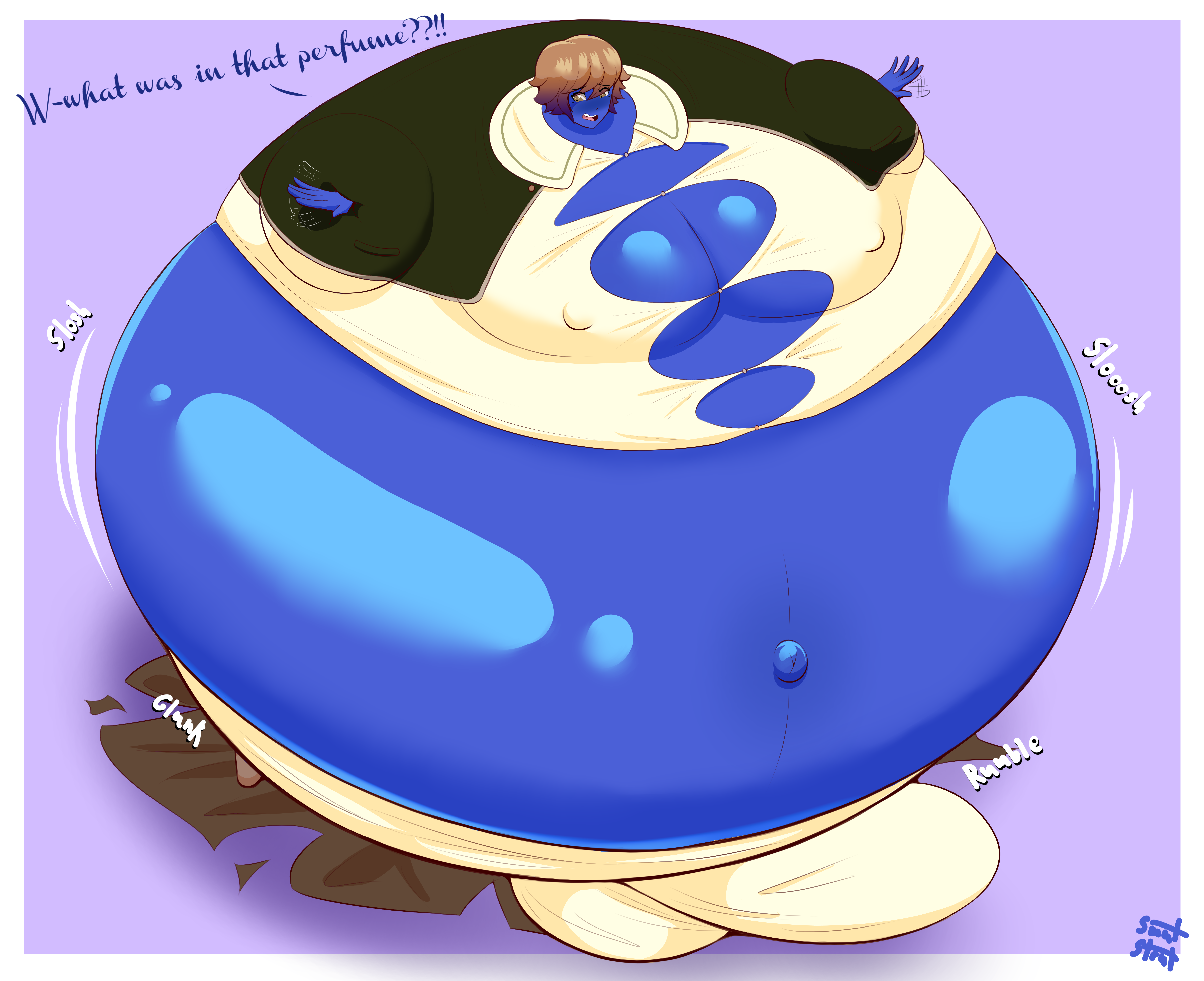 1boy about_to_burst absurd_res androgynous belly_expansion blue_skin blue_skinned_male blueberry_inflation boner boner_under_clothes brown_eyes brown_hair danganronpa danganronpa:_trigger_happy_havoc erection erection_under_clothes fujisaki_chihiro male male_only moobs navel nipples_visible_through_clothing outie_navel pecs ripped_clothing smutstrut spherical_inflation spike_chunsoft stretched_clothing sunken_head sunken_limbs