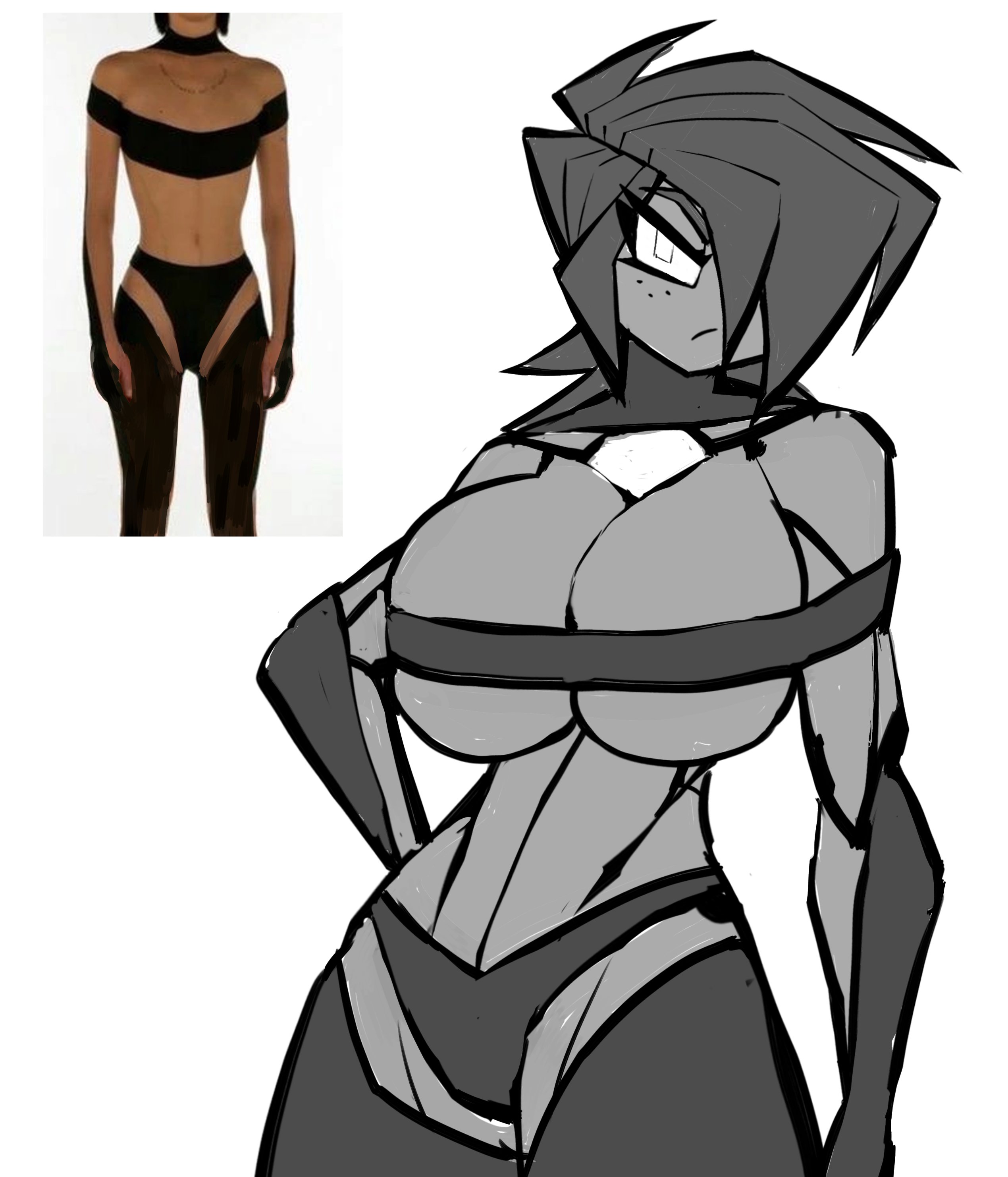 1female, angry, big breasts, eye contact, outfit, style, zzzhodazzz (artist), 