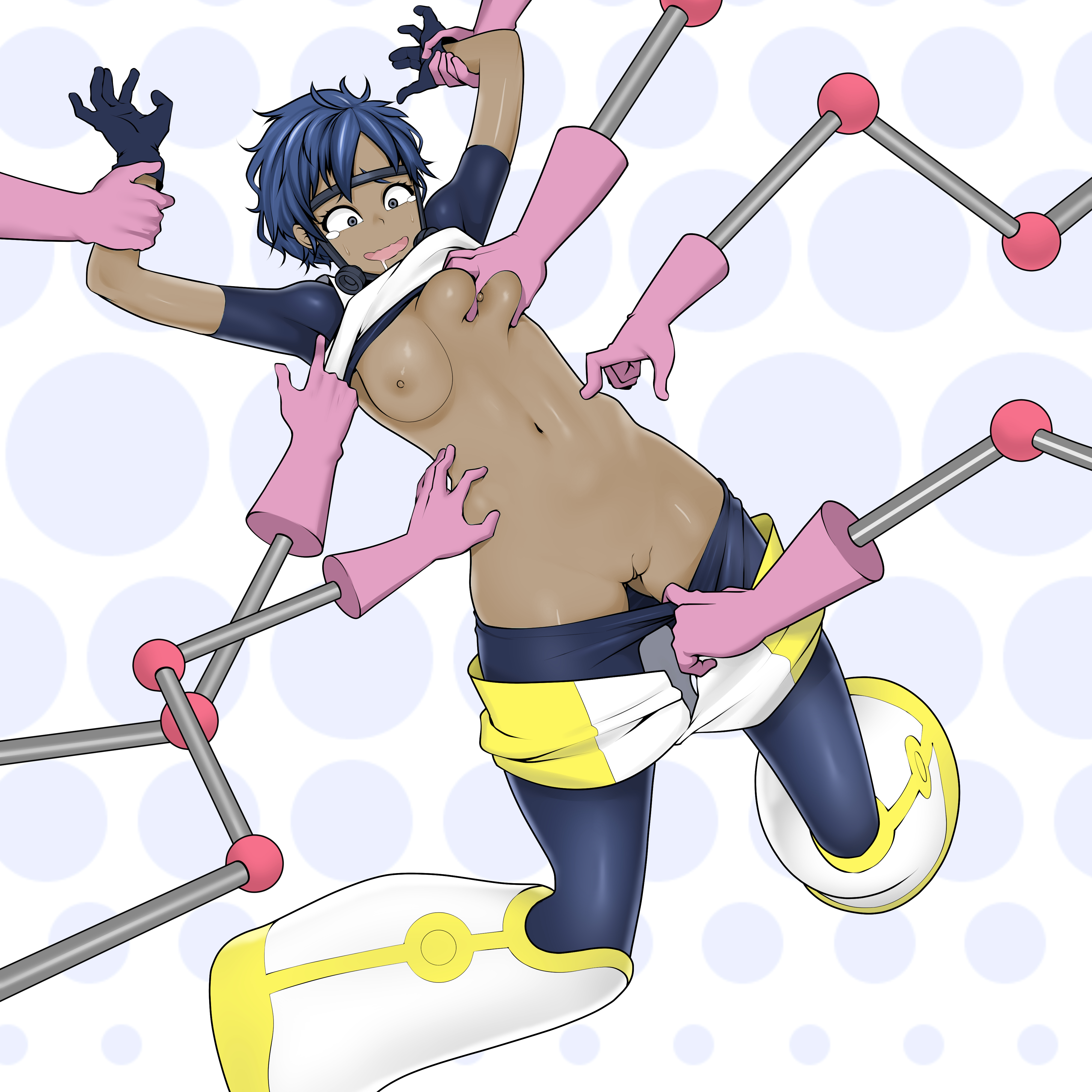 bubble girl, kaoruko awata, my hero academia, 1girl, blue hair, breast grab, breasts, dark-skinned female, dark skin, female only, gloves, hero outfit(mha), tickle fetish, tickle torture, tickling, 
