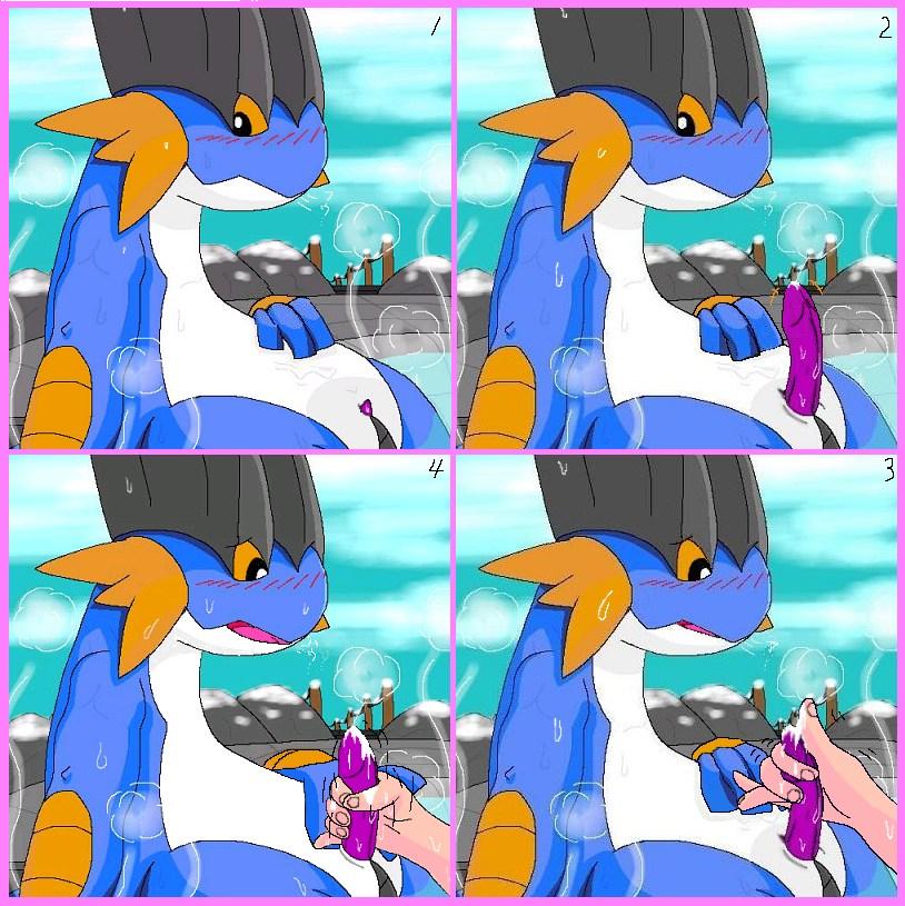 kura, swampert, color, tagme, blue skin, blush, cum, day, handjob, human, interspecies, male, nude, outdoors, penis, pokemon, pokephilia, sitting, white skin, 