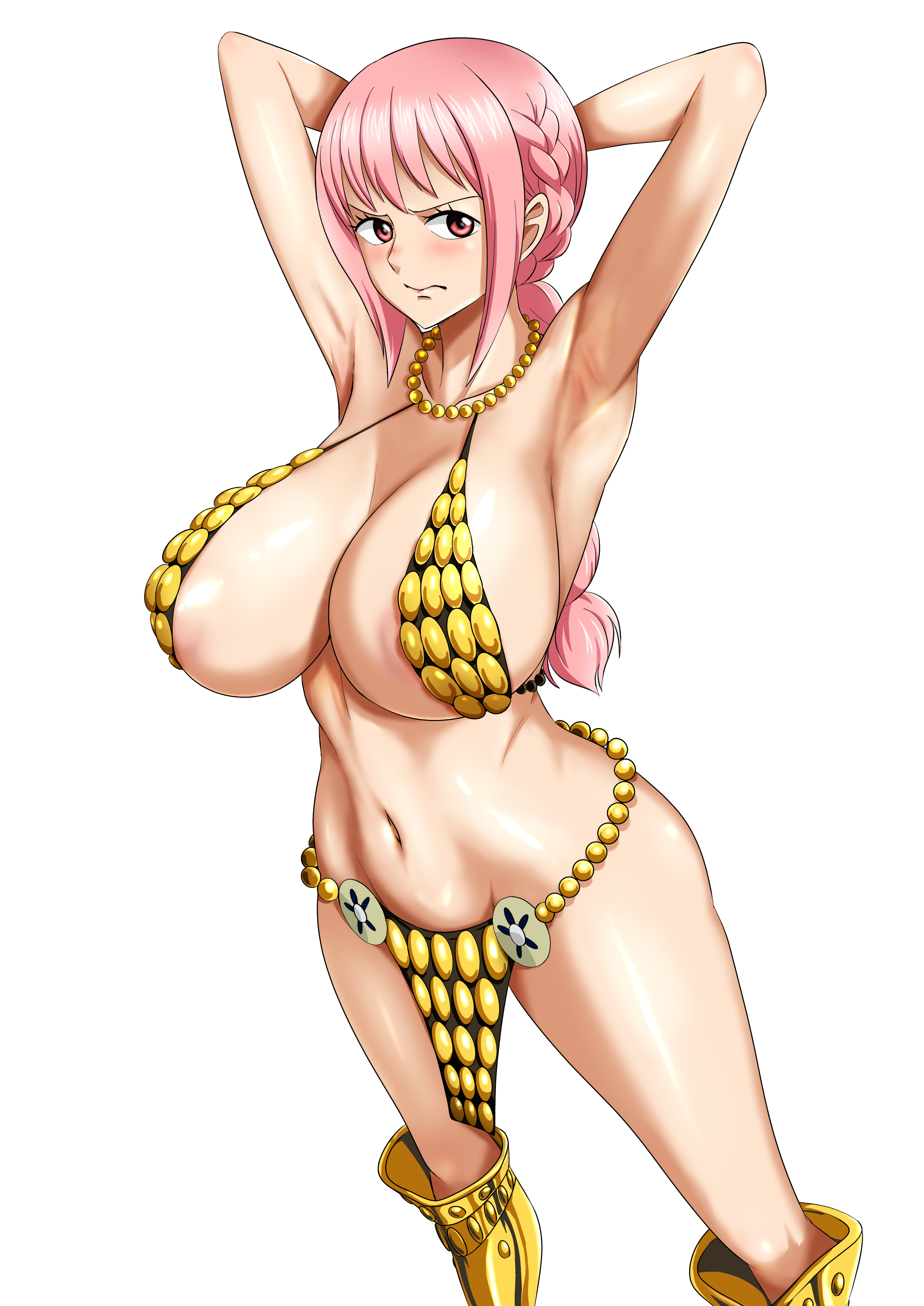 1girls armpits arms_up belly_dancer belly_dancer_outfit big_breasts bikini bikini_armor breasts cleavage dancer dancer_class dancer_girl dancer_outfit embarrassed female female_human female_only fit fit_female harem harem_girl harem_jewelry harem_outfit hourglass_figure huge_breasts human large_breasts light-skinned_female light_skin loincloth long_hair looking_at_viewer minpei_ichigo navel one_piece pink-haired_female pink_hair rebecca_(one_piece) revealing_clothes shounen_jump side_view skimpy_clothes slave slave_bikini slave_girl slave_outfit slim_waist solo standing teenager thick_thighs transparent_background wide_hips