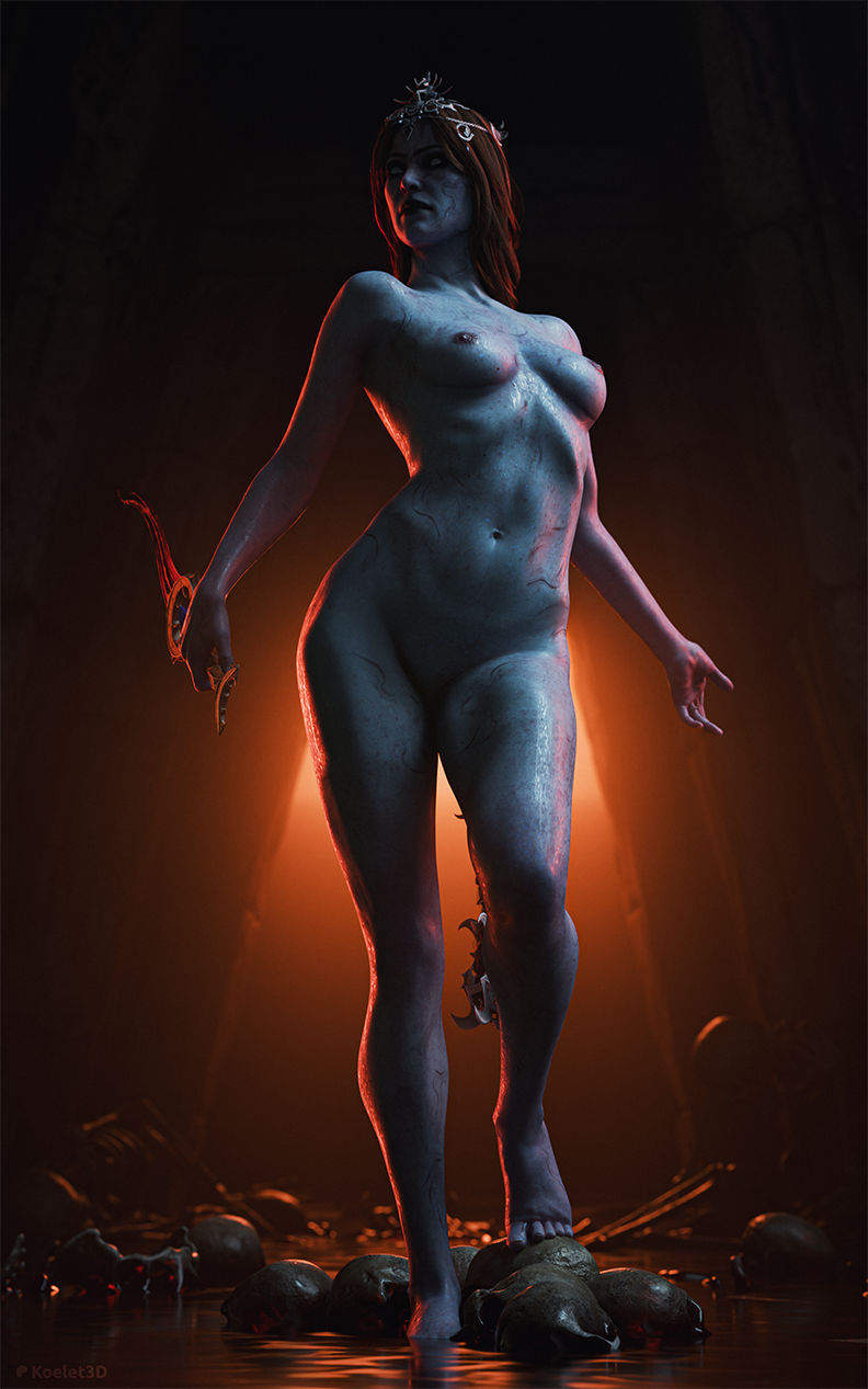 baldur's_gate baldur's_gate_3 blonde_hair changeling dungeons_and_dragons koelet3d legs naked naked_female orin_the_red pale-skinned_female pale_skin standing
