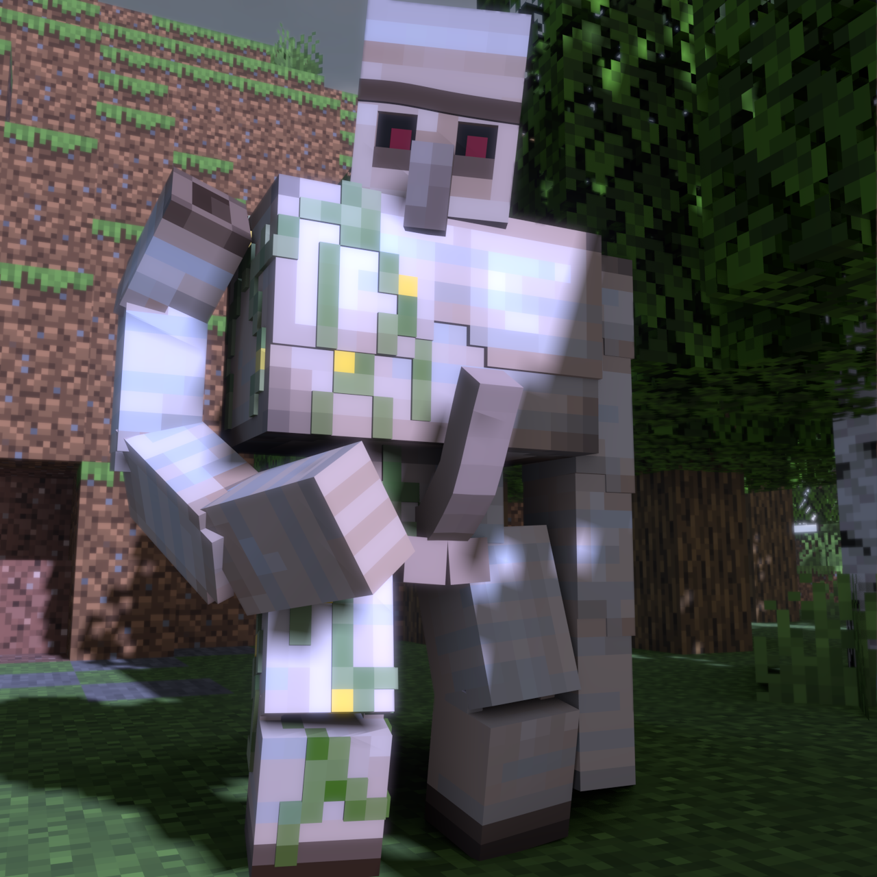 iron golem, minecraft, 1boy, big penis, genitals, gpboss358, male only, red eyes, 